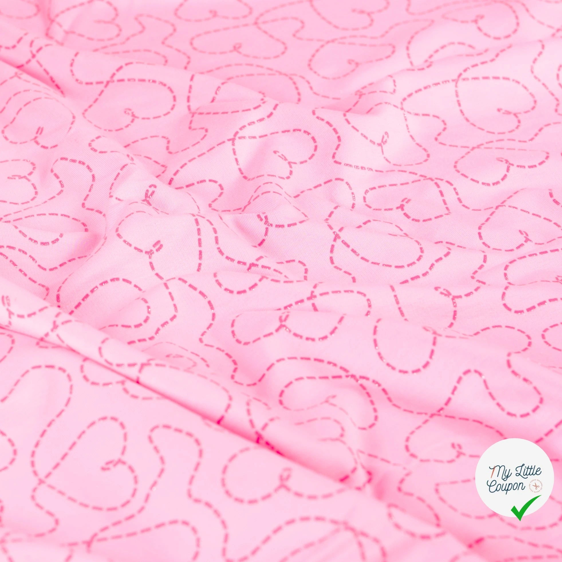 SWEAT FRENCH TERRY PAILLETÉ IMPRIMÉ CŒURS FOND POUDRÉ - My Little Coupon