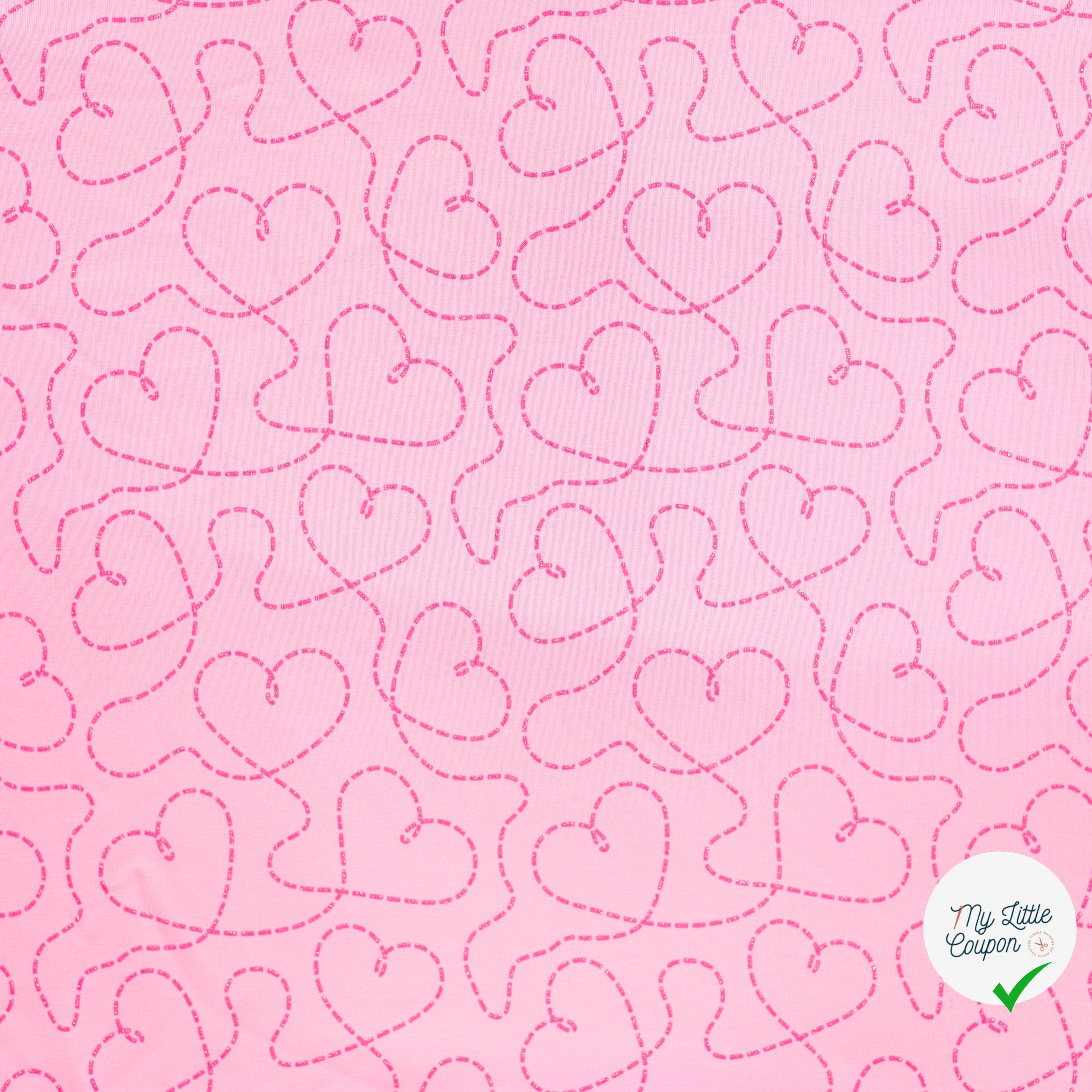 SWEAT FRENCH TERRY PAILLETÉ IMPRIMÉ CŒURS FOND POUDRÉ - My Little Coupon