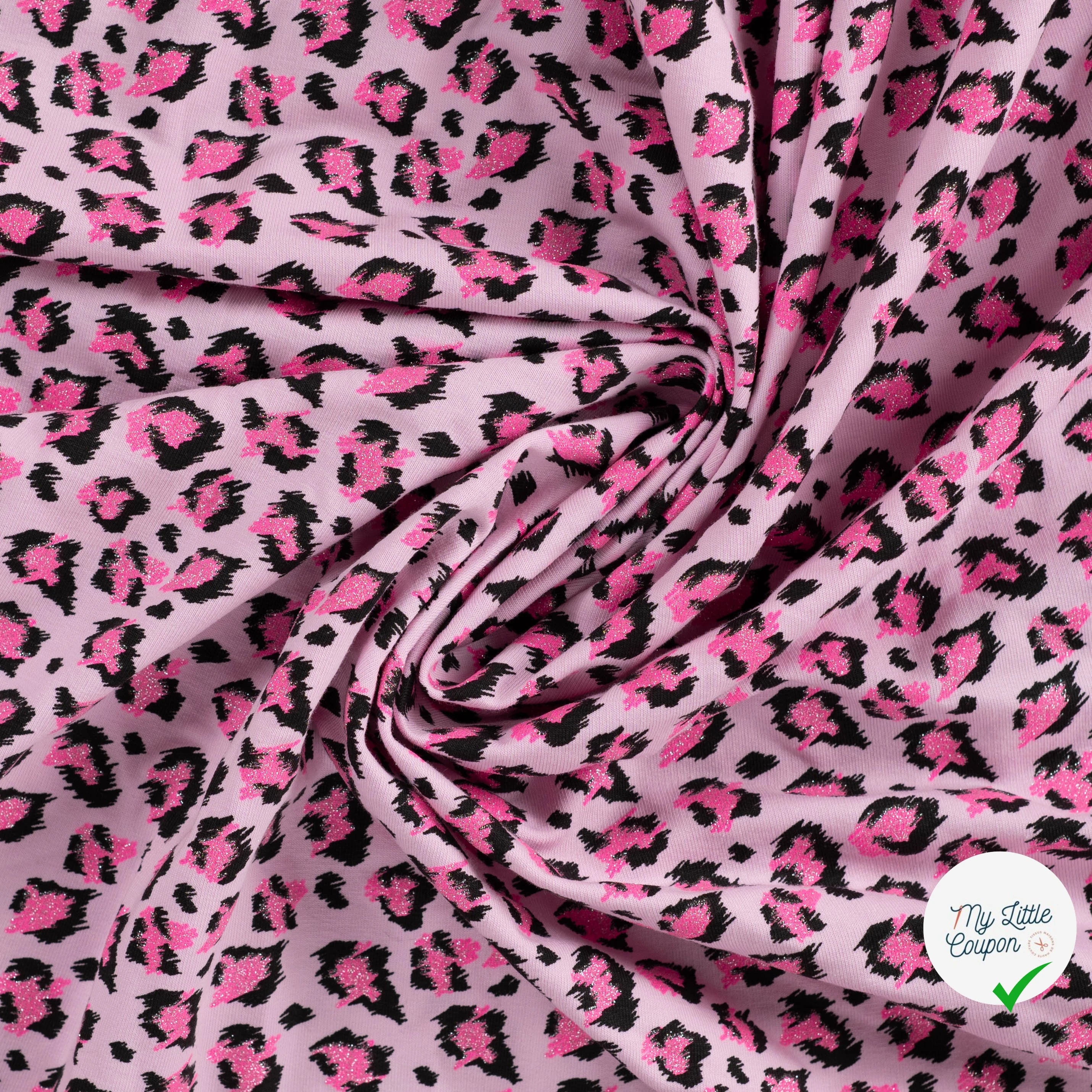 SWEAT FRENCH TERRY PAILLETÉ IMPRIMÉ LÉOPARD FOND POUDRÉ - My Little Coupon