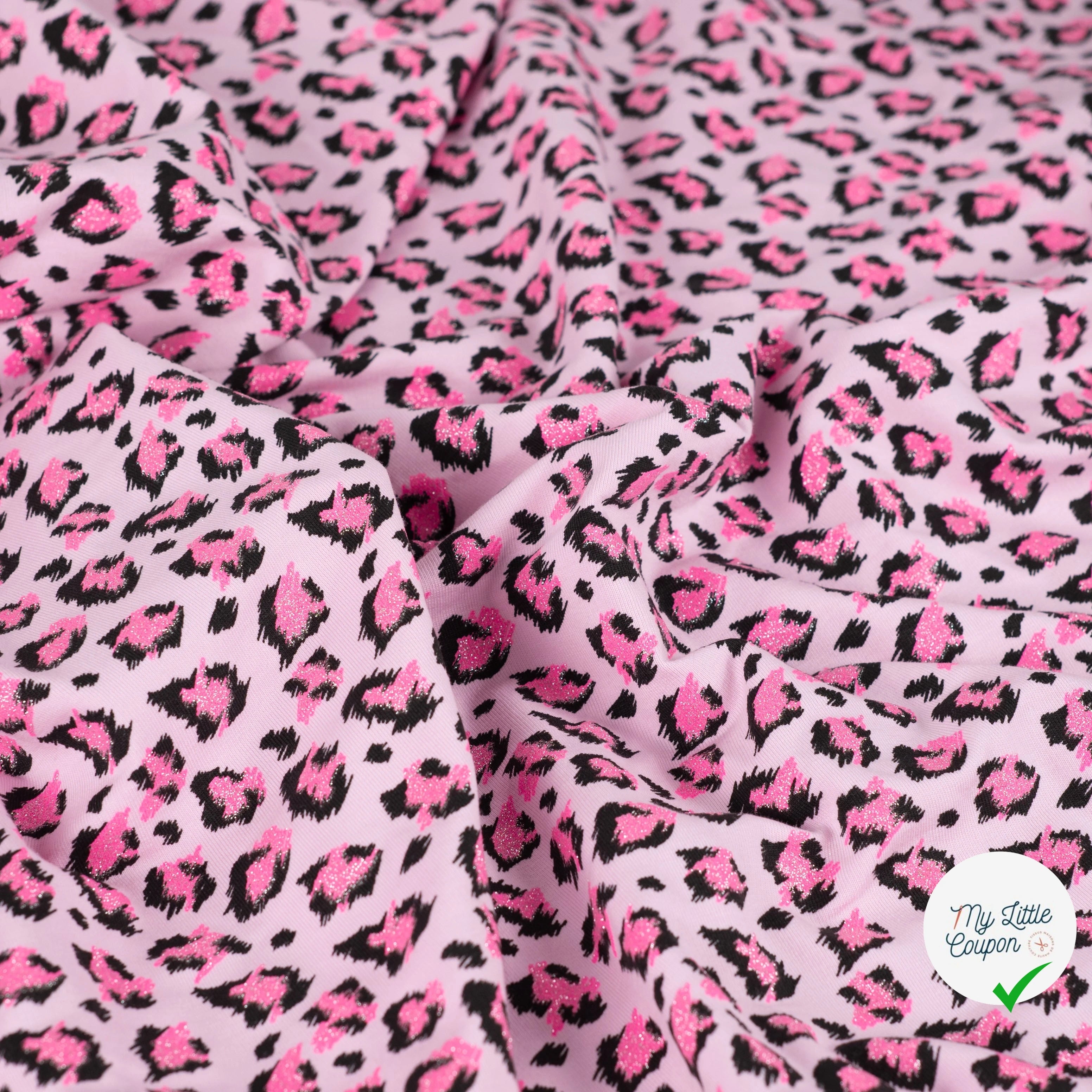 SWEAT FRENCH TERRY PAILLETÉ IMPRIMÉ LÉOPARD FOND POUDRÉ - My Little Coupon