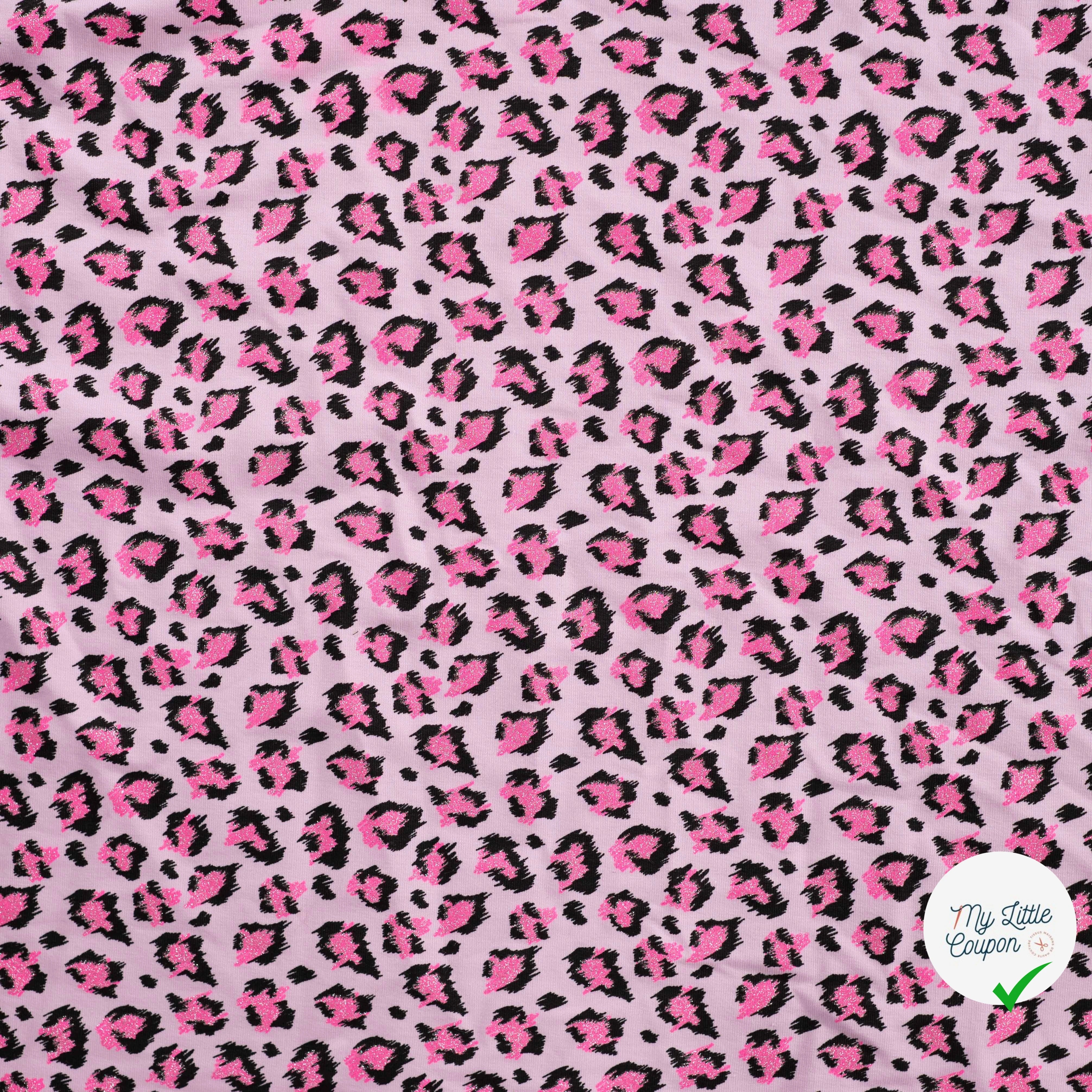 SWEAT FRENCH TERRY PAILLETÉ IMPRIMÉ LÉOPARD FOND POUDRÉ - My Little Coupon