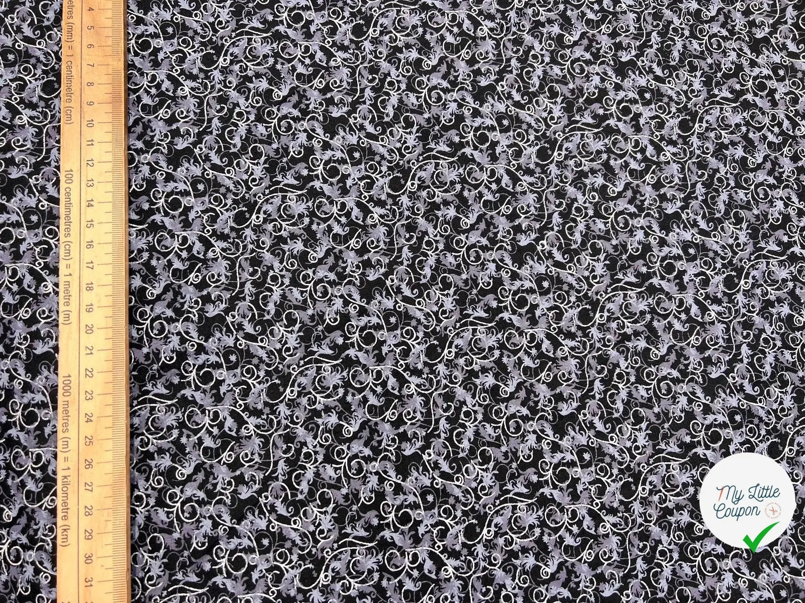 TISSU 100% COTON FERMIÈRE FEUILLAGE VIOLET FOND NOIR - My Little Coupon - tissu - coudre