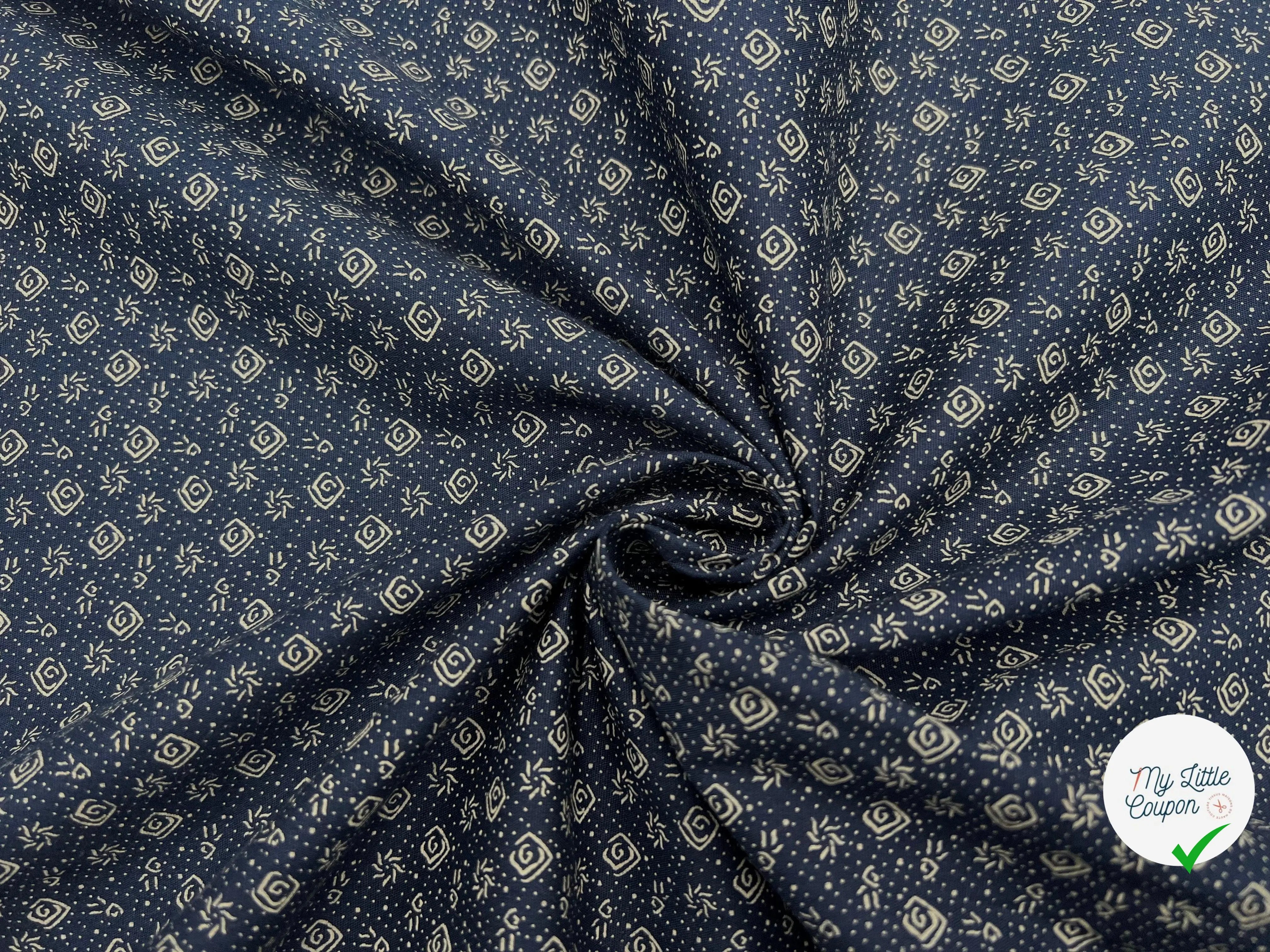 TISSU 100% COTON FERMIÈRE FOND BLEU MOTIF CREME - My Little Coupon - tissu - coudre