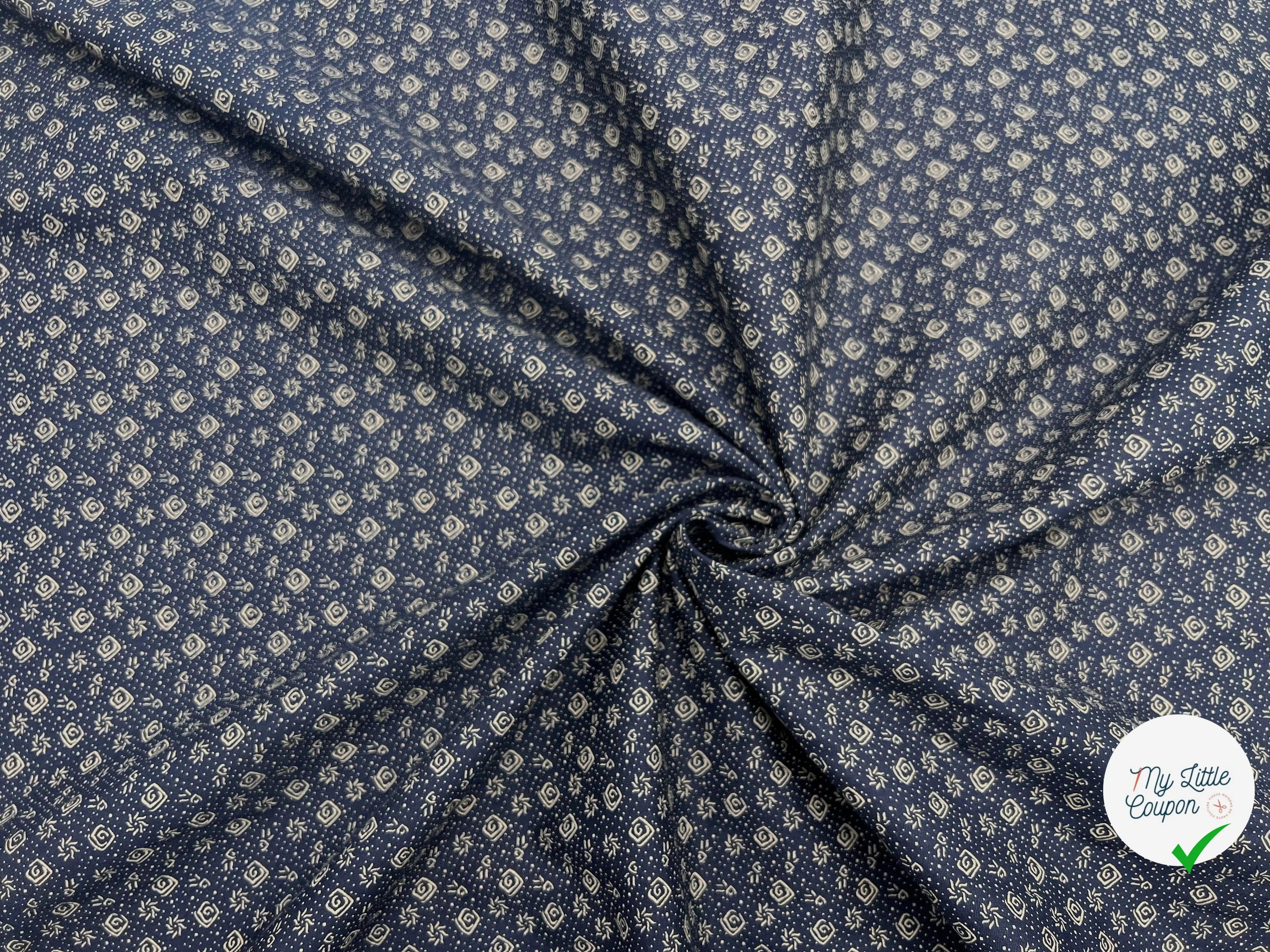 TISSU 100% COTON FERMIÈRE FOND BLEU MOTIF CREME - My Little Coupon - tissu - coudre