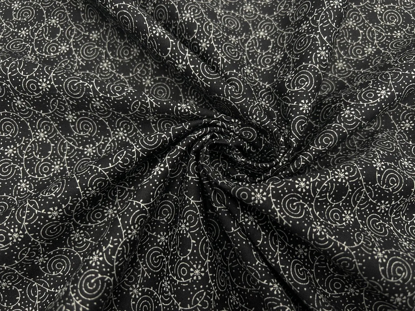 TISSU 100% COTON FERMIÈRE GÉOMÉTRIE CIRCULAIRE FOND NOIR - My Little Coupon - tissu - coudre