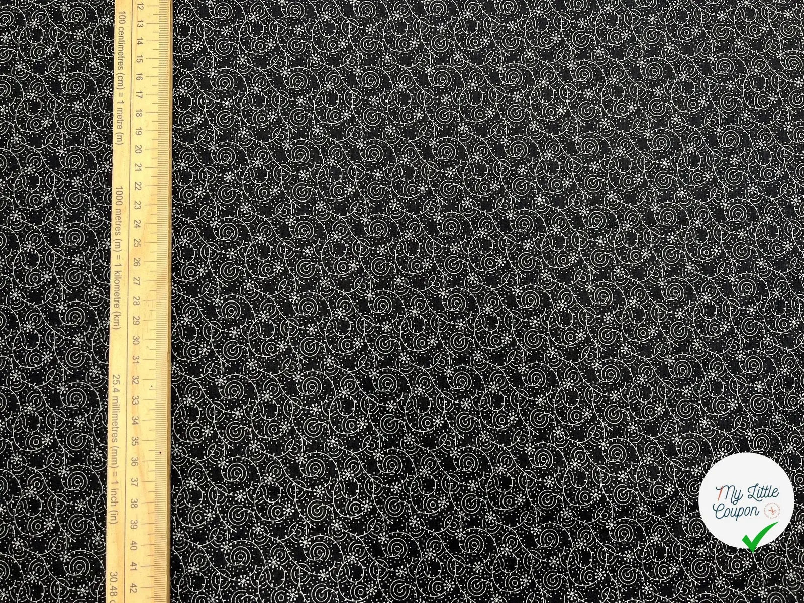 TISSU 100% COTON FERMIÈRE GÉOMÉTRIE CIRCULAIRE FOND NOIR - My Little Coupon - tissu - coudre
