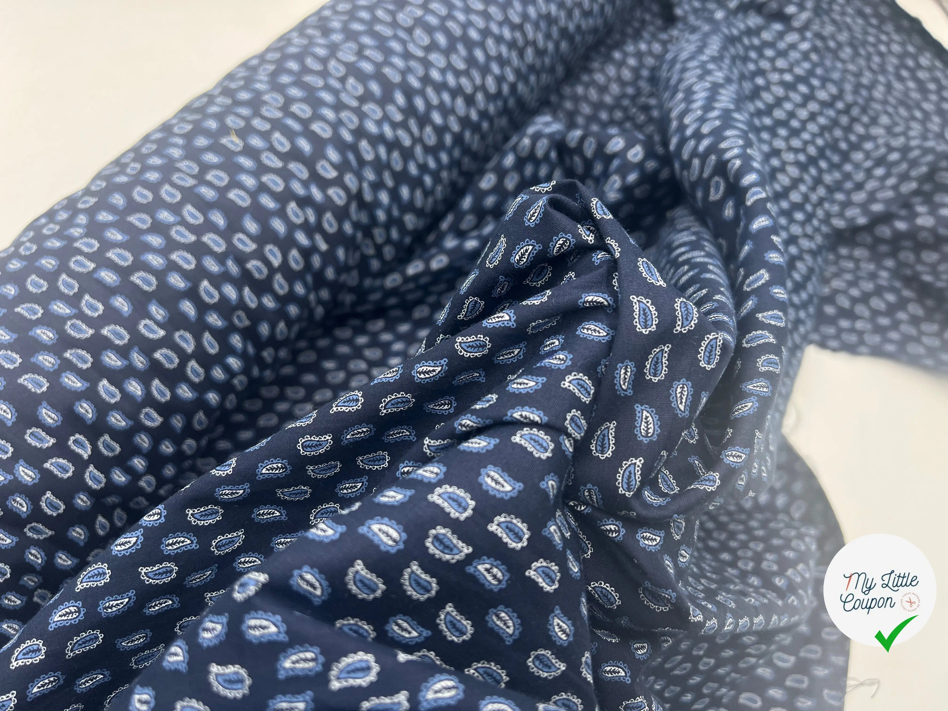 TISSU 100% COTON FERMIÈRE PETITS FEUILLAGES D'UNE NUIT SUR L'OCÉAN - My Little Coupon - tissu - coudre
