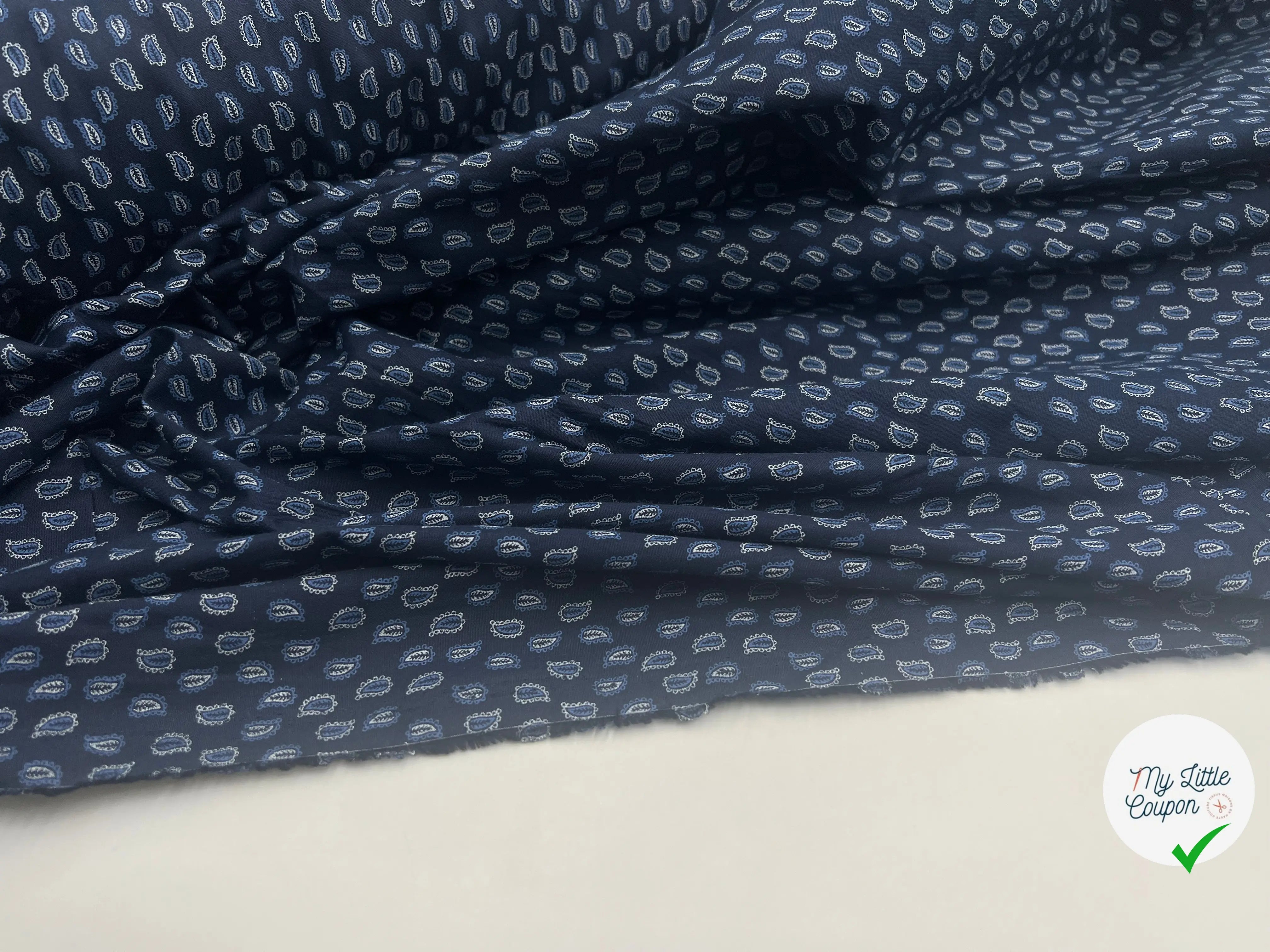TISSU 100% COTON FERMIÈRE PETITS FEUILLAGES D'UNE NUIT SUR L'OCÉAN - My Little Coupon - tissu - coudre