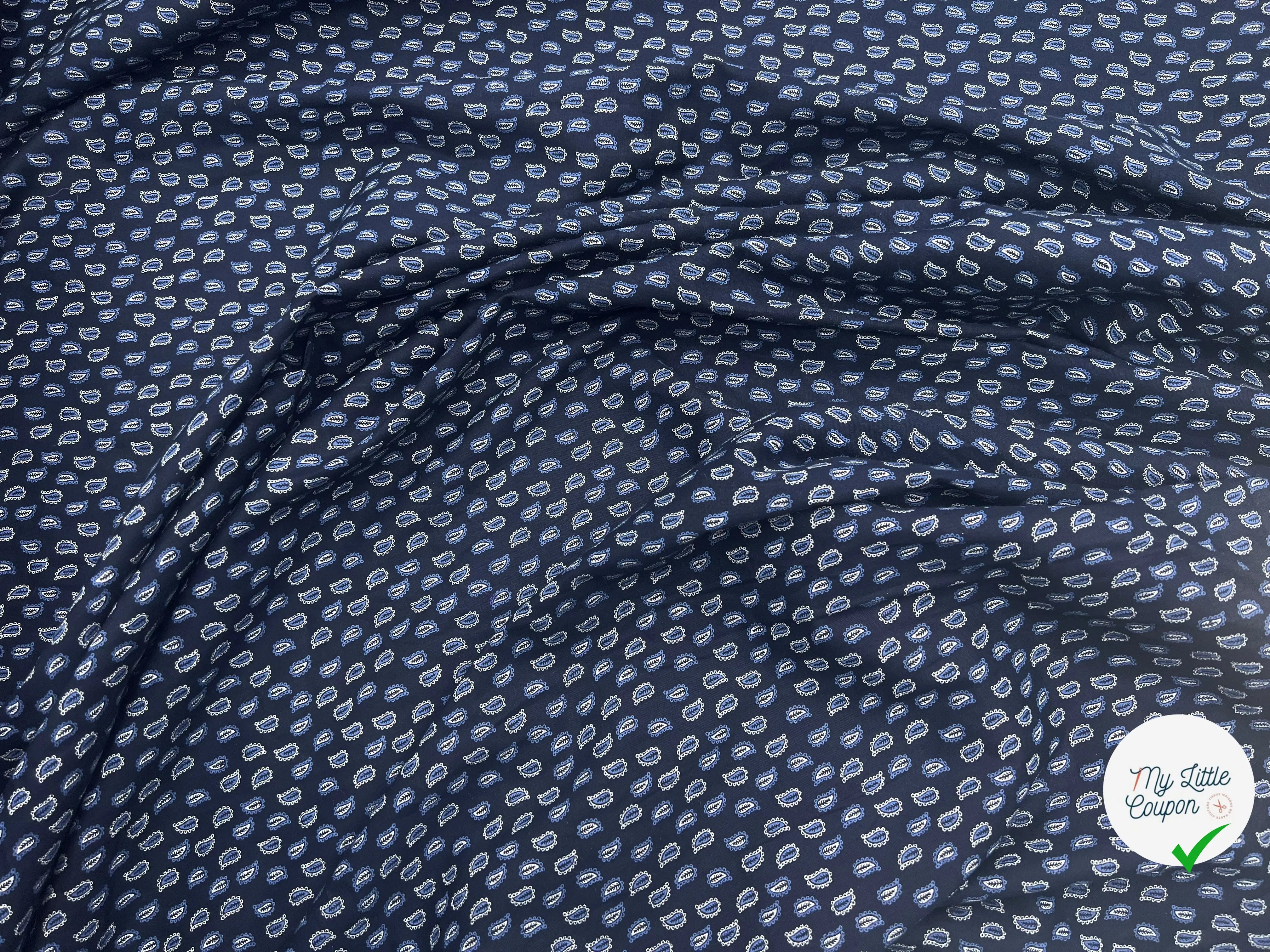 TISSU 100% COTON FERMIÈRE PETITS FEUILLAGES D'UNE NUIT SUR L'OCÉAN - My Little Coupon - tissu - coudre