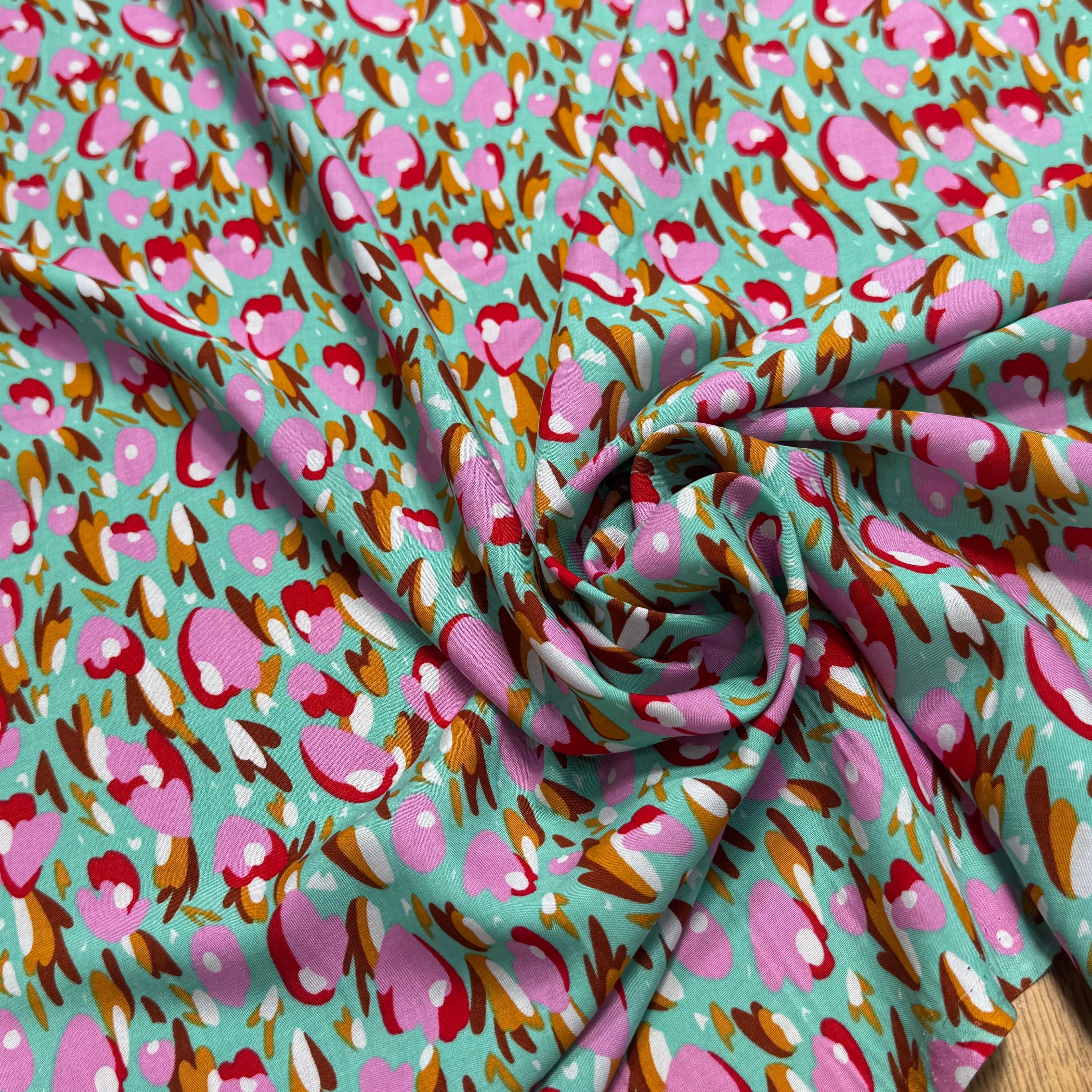 TISSU 100% VISCOSE FOND LAGOON IMPRIMÉ TULIP - My Little Coupon