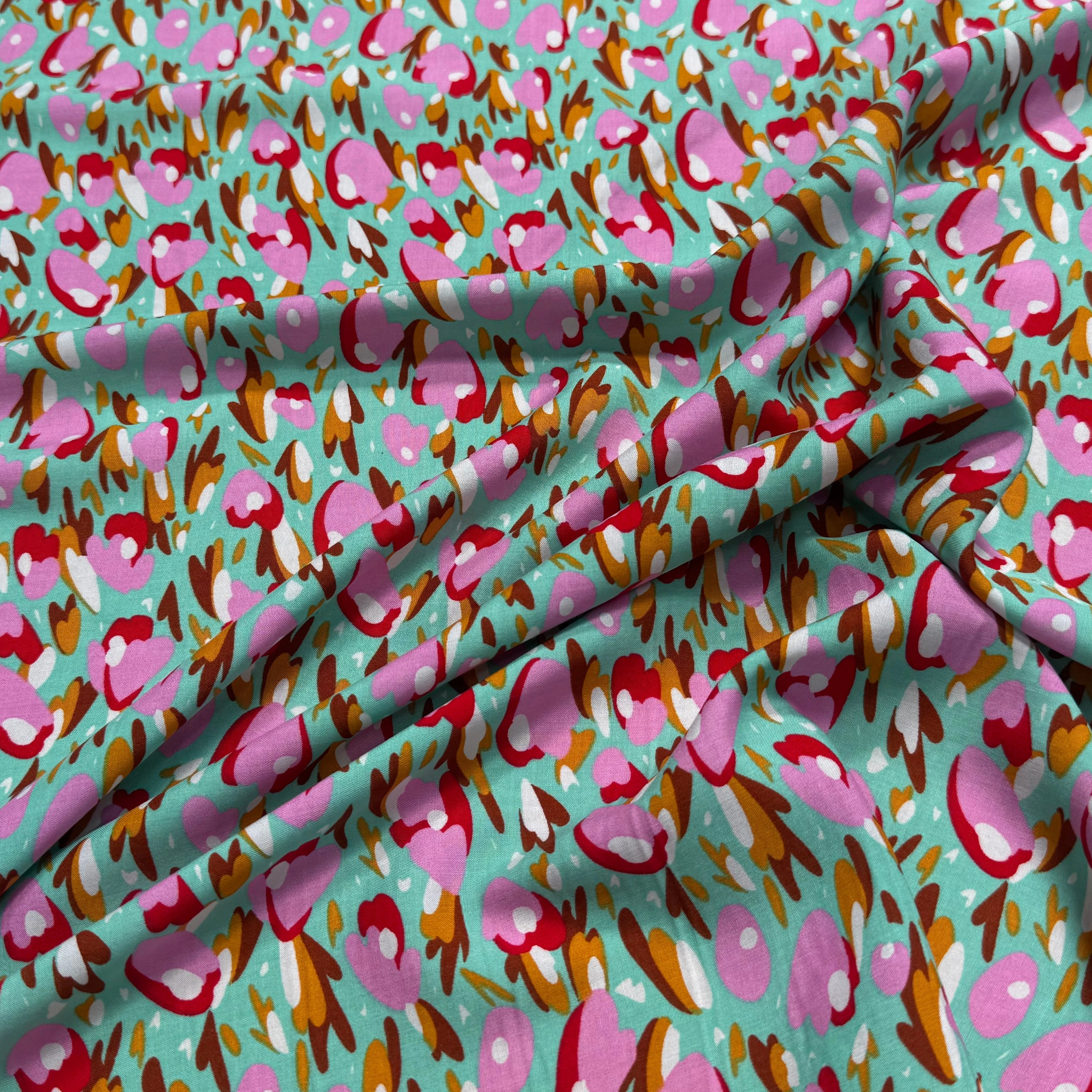 TISSU 100% VISCOSE FOND LAGOON IMPRIMÉ TULIP - My Little Coupon