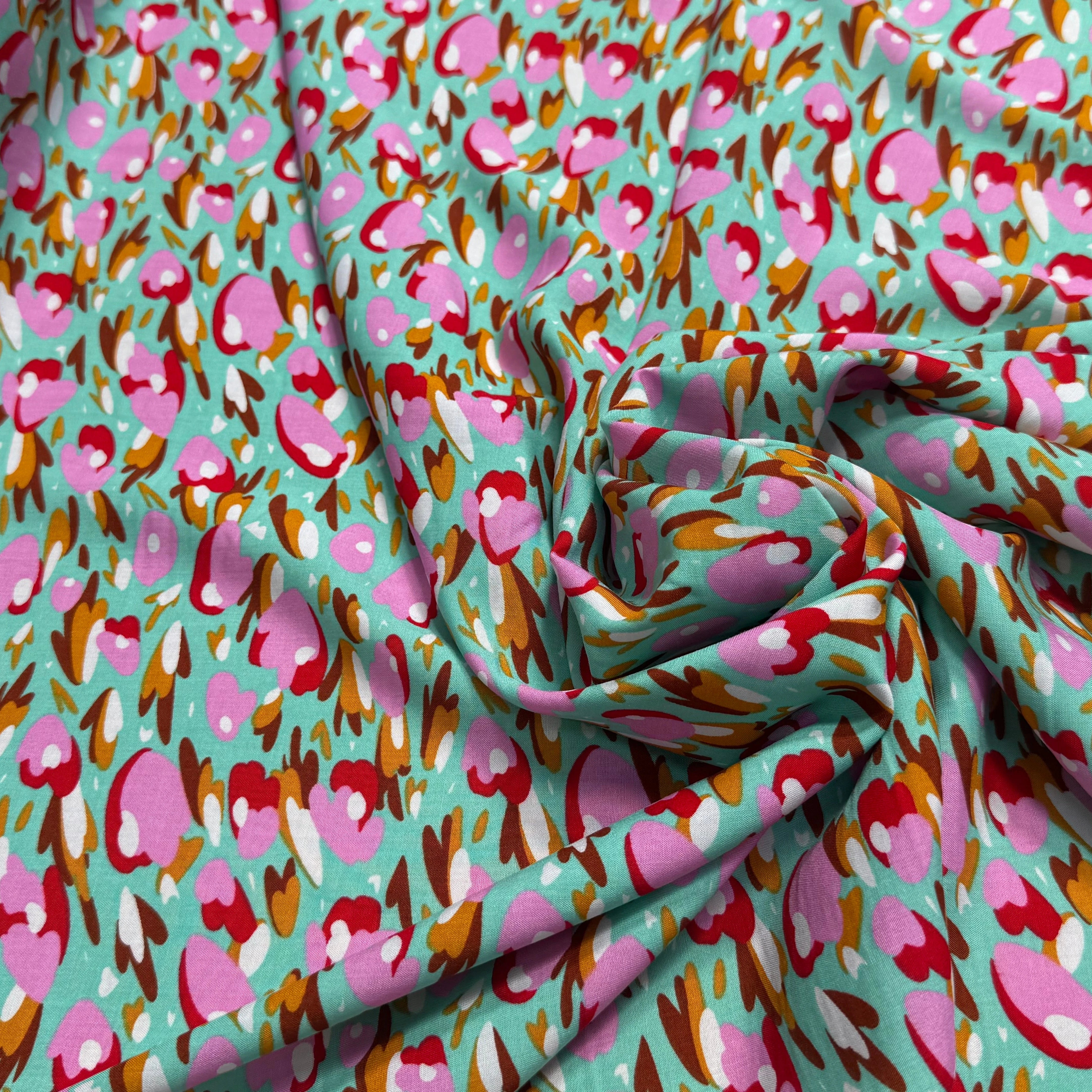 TISSU 100% VISCOSE FOND LAGOON IMPRIMÉ TULIP - My Little Coupon