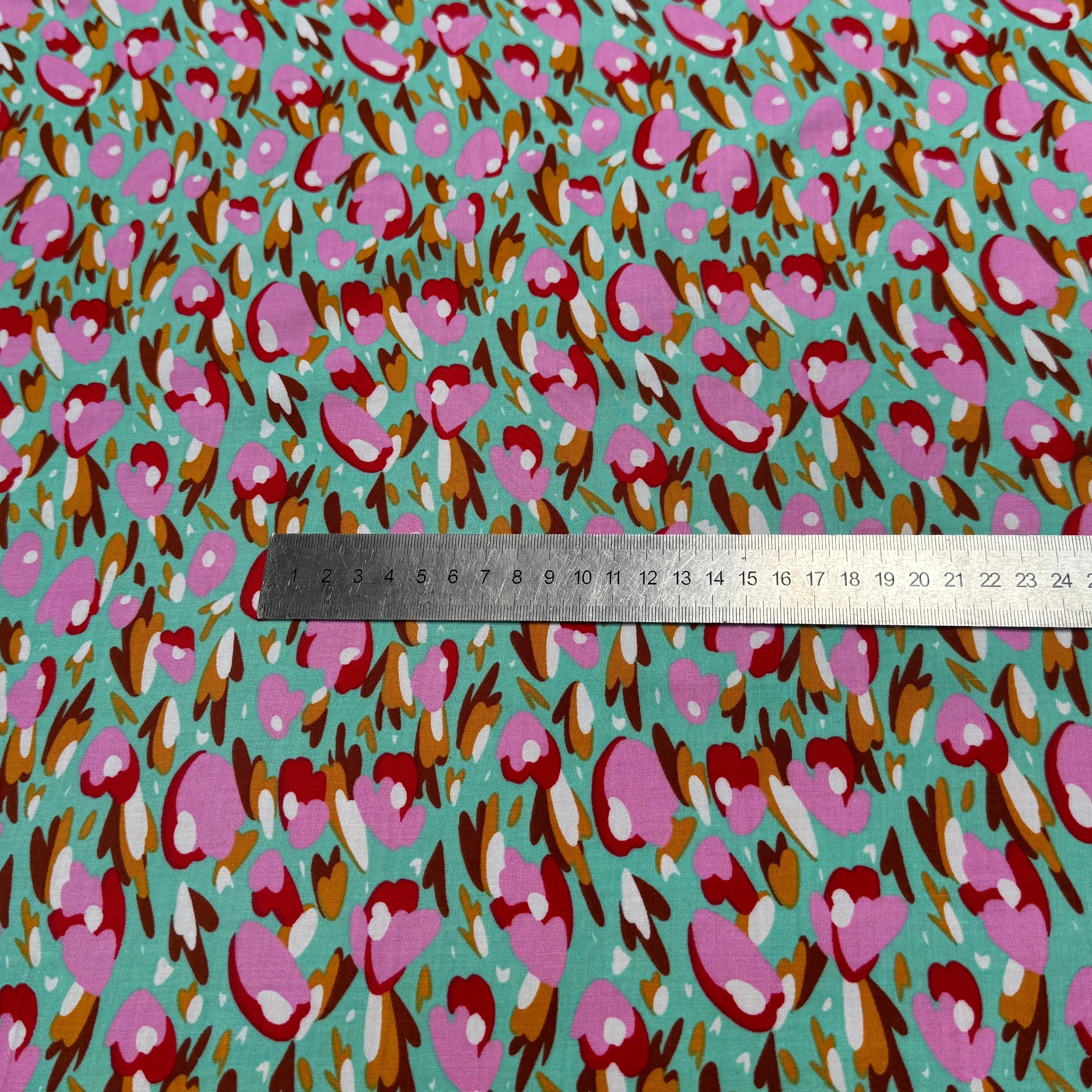 TISSU 100% VISCOSE FOND LAGOON IMPRIMÉ TULIP - My Little Coupon