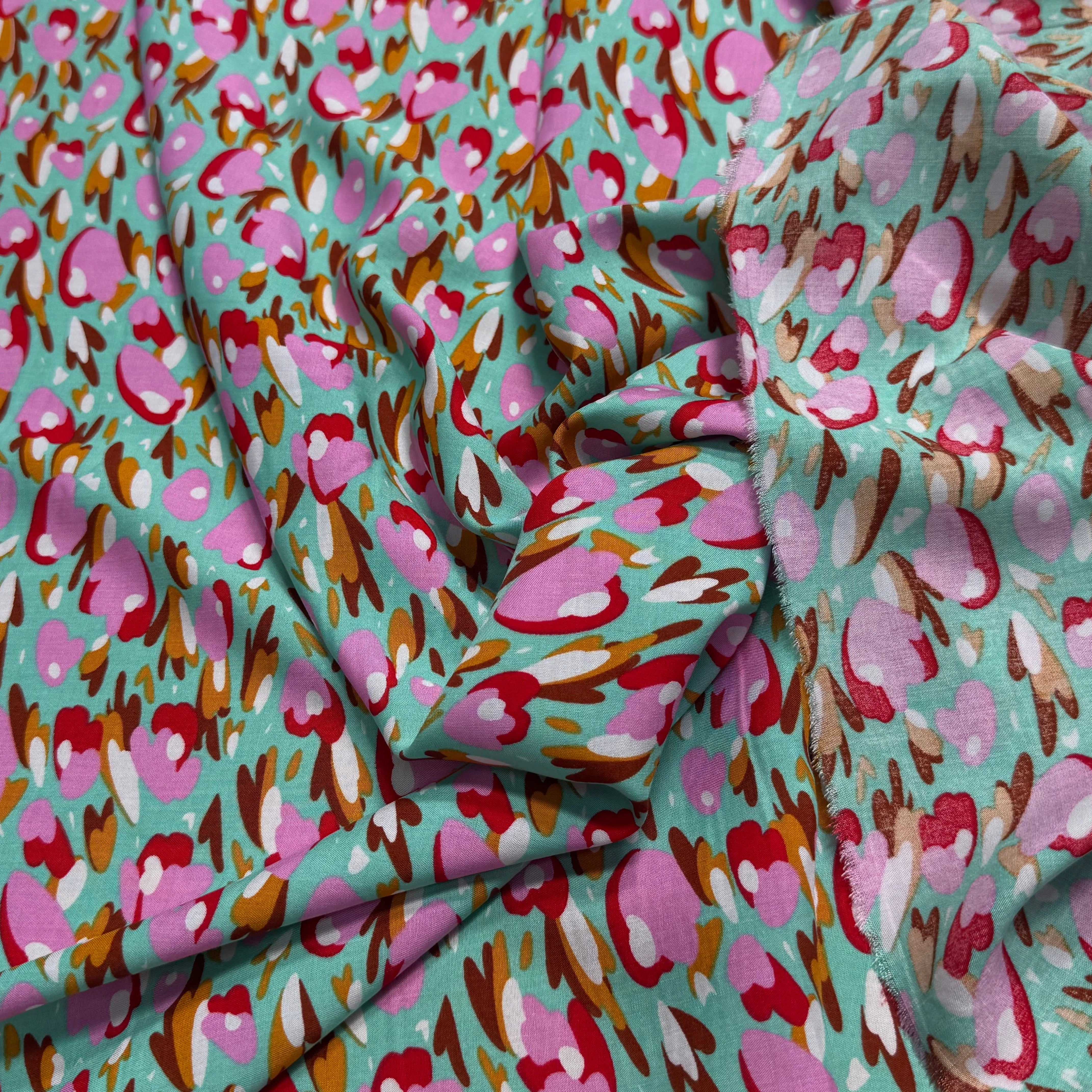 TISSU 100% VISCOSE FOND LAGOON IMPRIMÉ TULIP - My Little Coupon