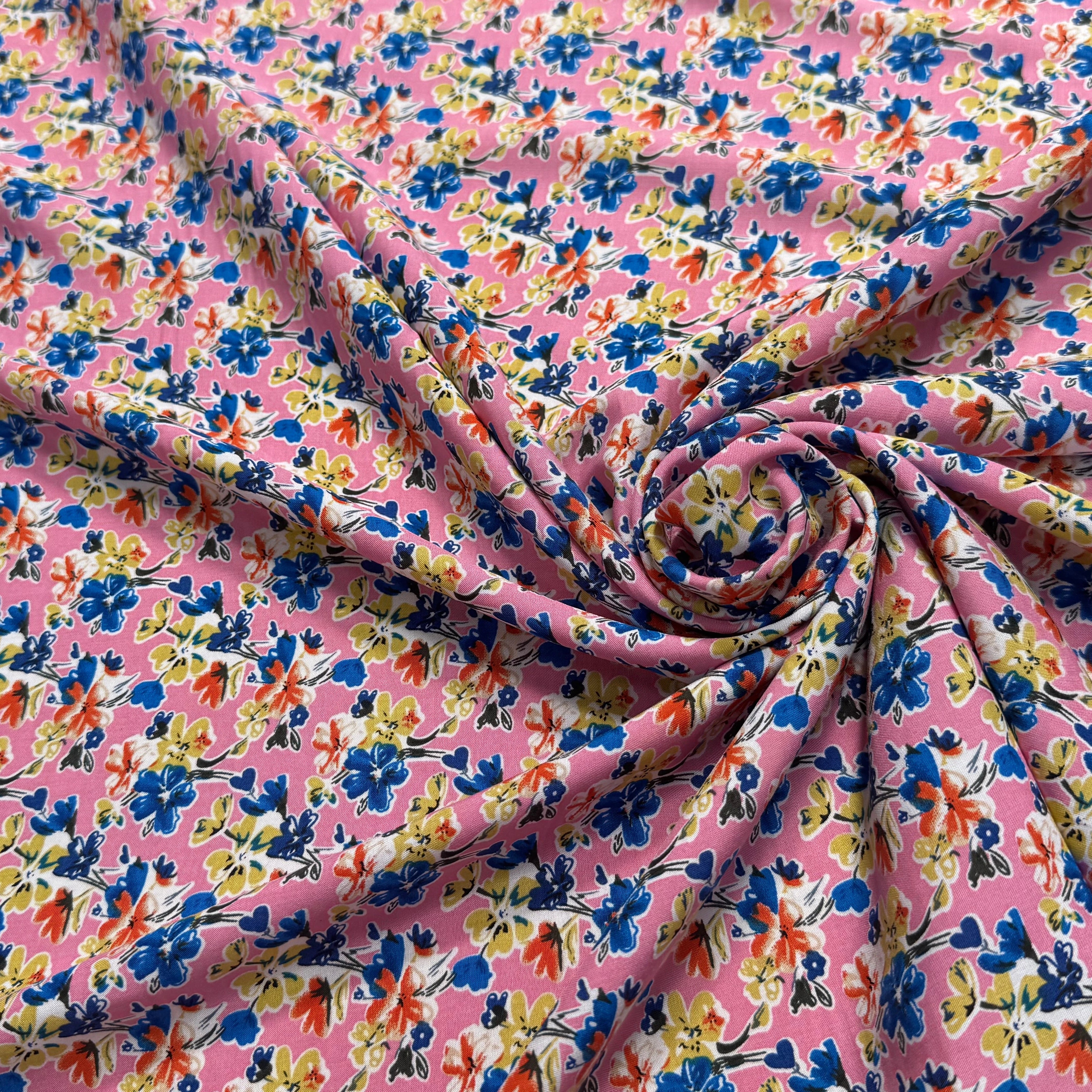 TISSU 100% VISCOSE FOND ROSE IMPRIMÉ BOUQUETS - My Little Coupon