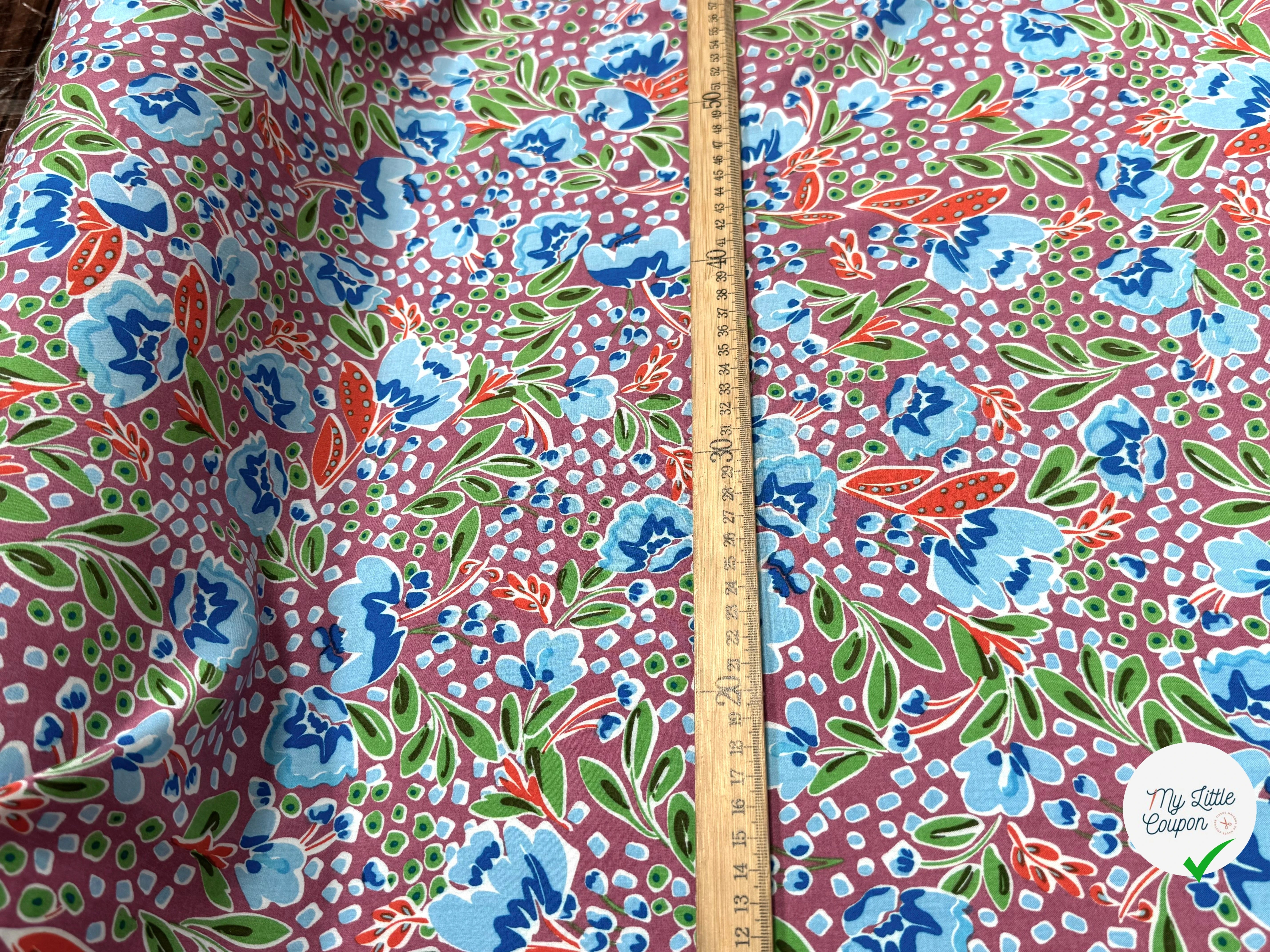 TISSU 100% VISCOSE IMPRIMÉ FEUILLAGES FOND VIEUX ROSE - My Little Coupon