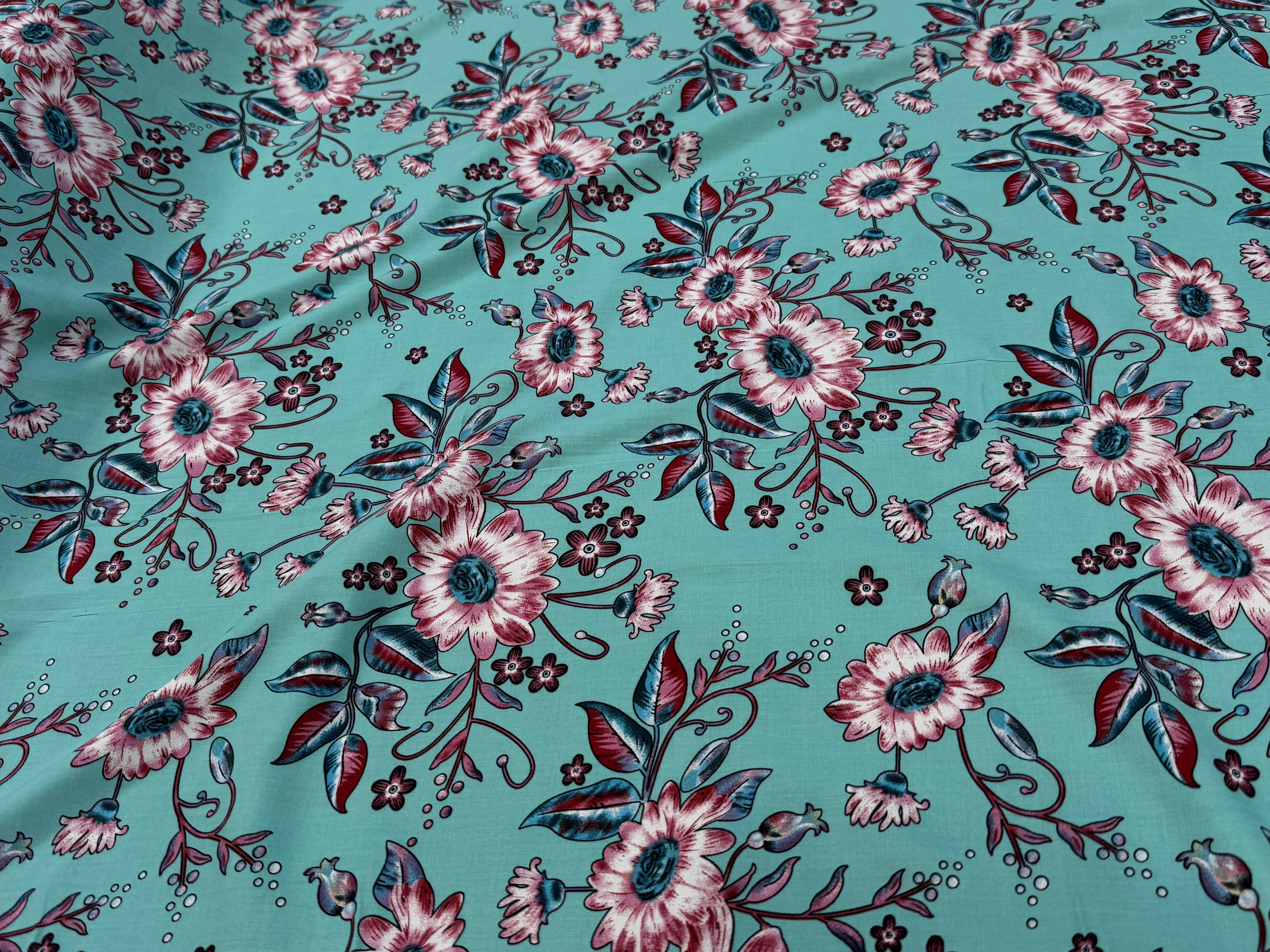 TISSU 100% VISCOSE IMPRIMÉ FOND AQUA - My Little Coupon