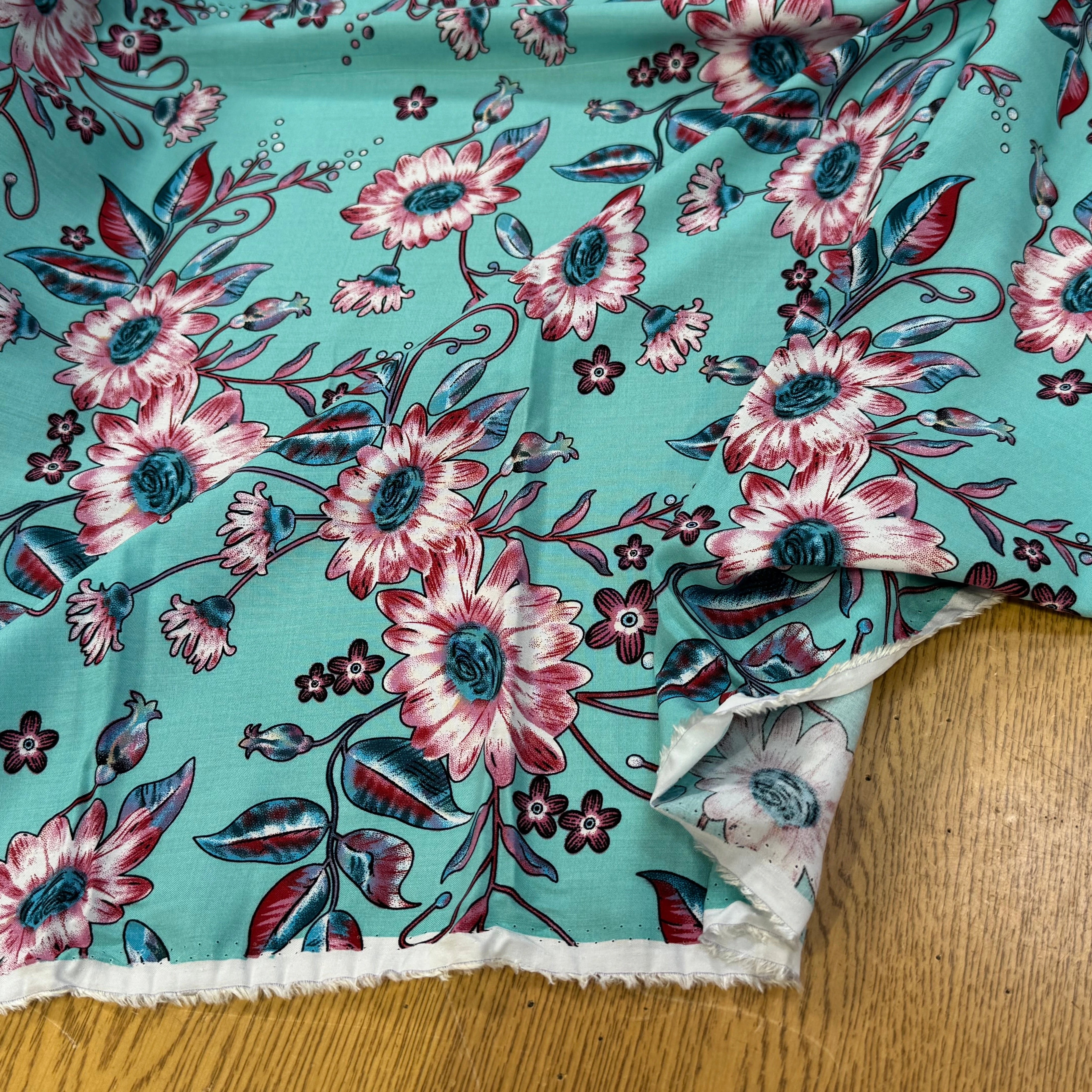 TISSU 100% VISCOSE IMPRIMÉ FOND AQUA - My Little Coupon