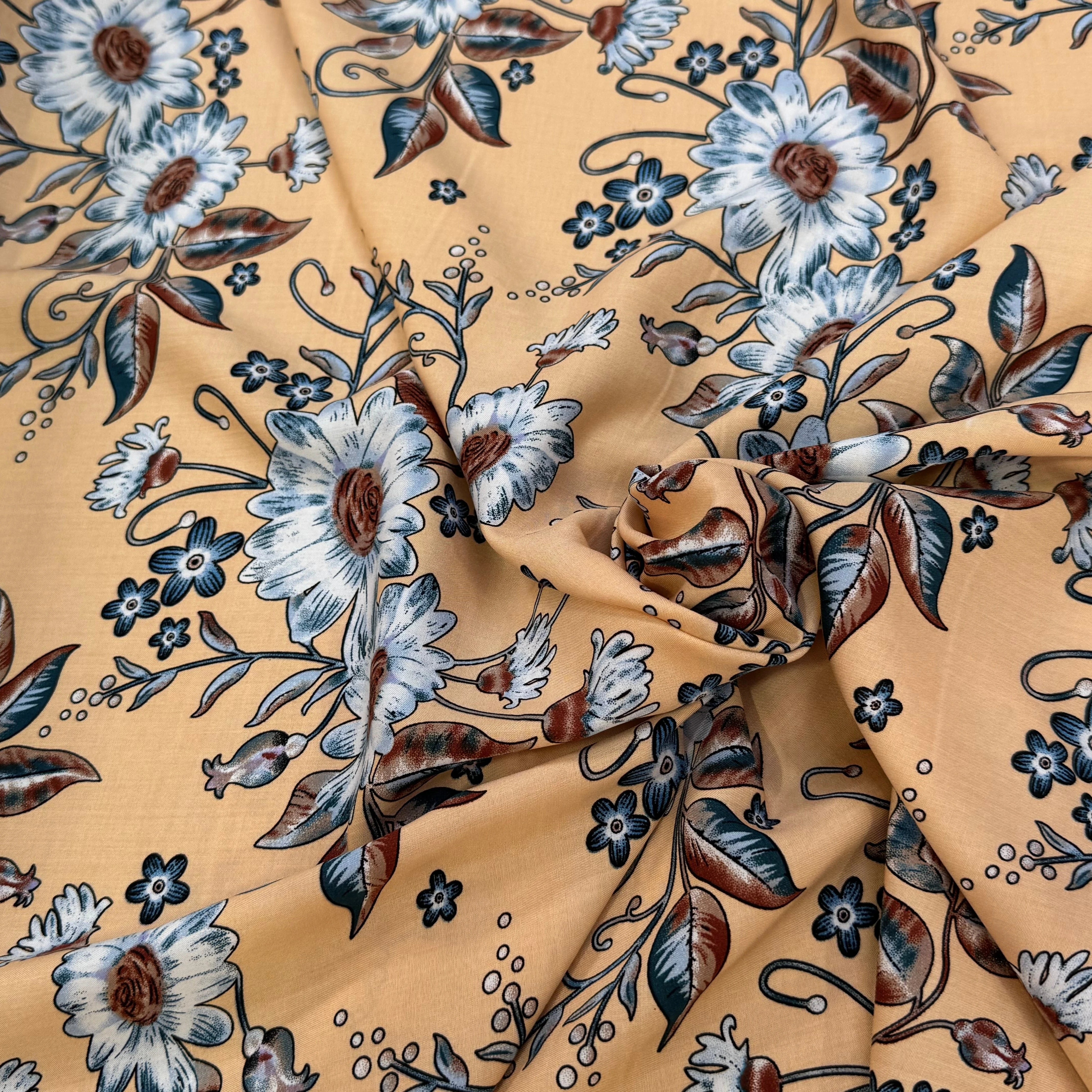 TISSU 100% VISCOSE IMPRIMÉ FOND DOWN ORANGE - My Little Coupon