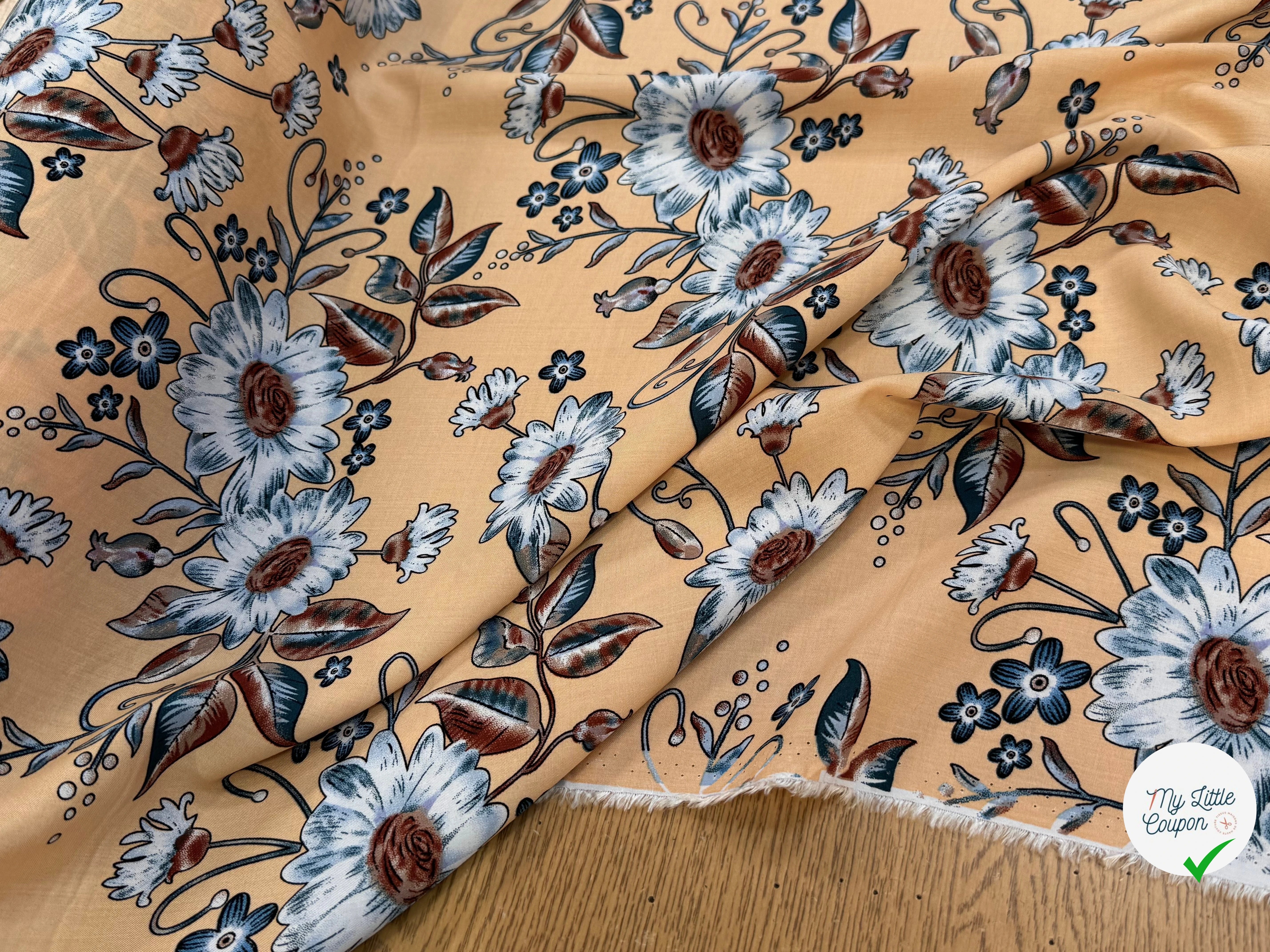 TISSU 100% VISCOSE IMPRIMÉ FOND DOWN ORANGE - My Little Coupon