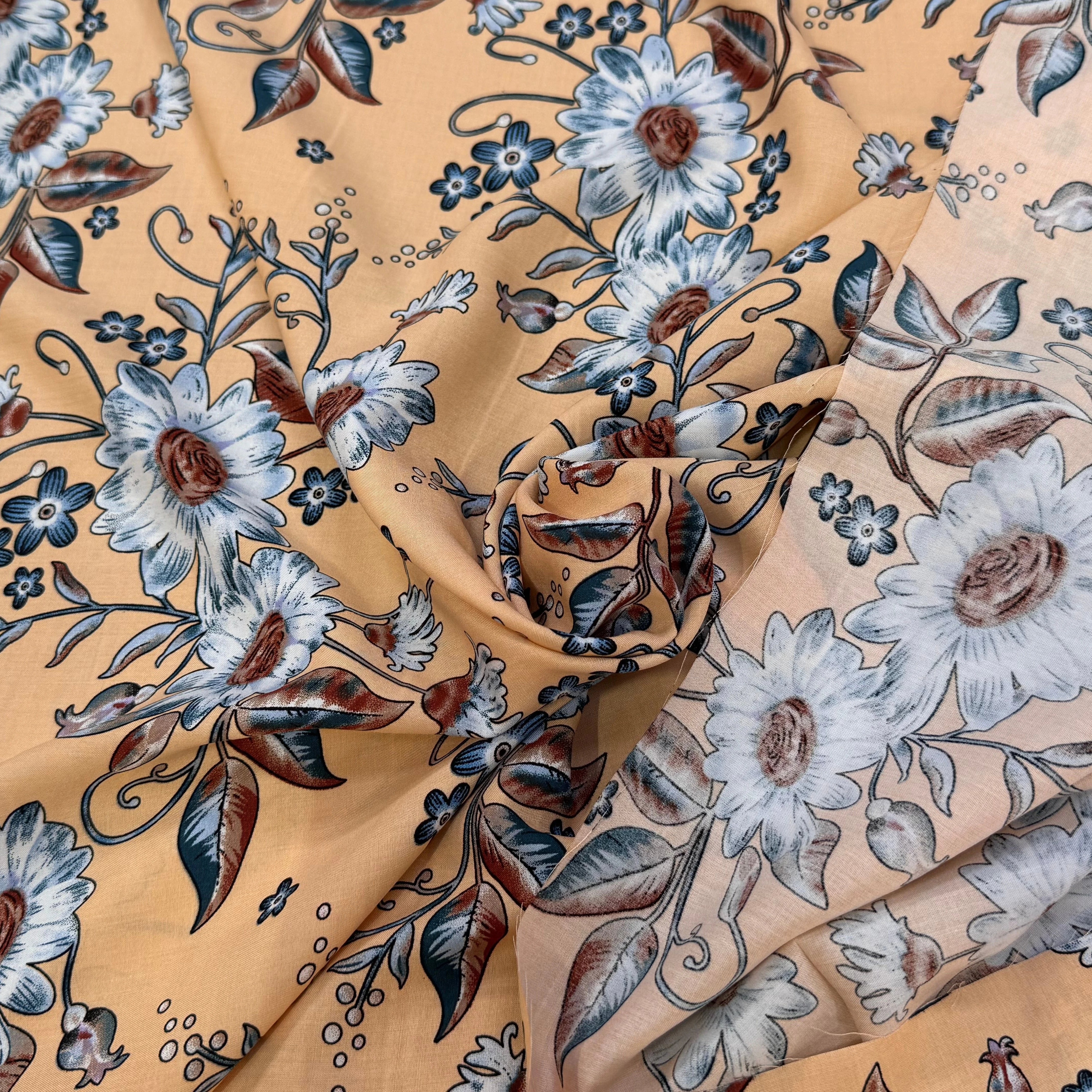 TISSU 100% VISCOSE IMPRIMÉ FOND DOWN ORANGE - My Little Coupon