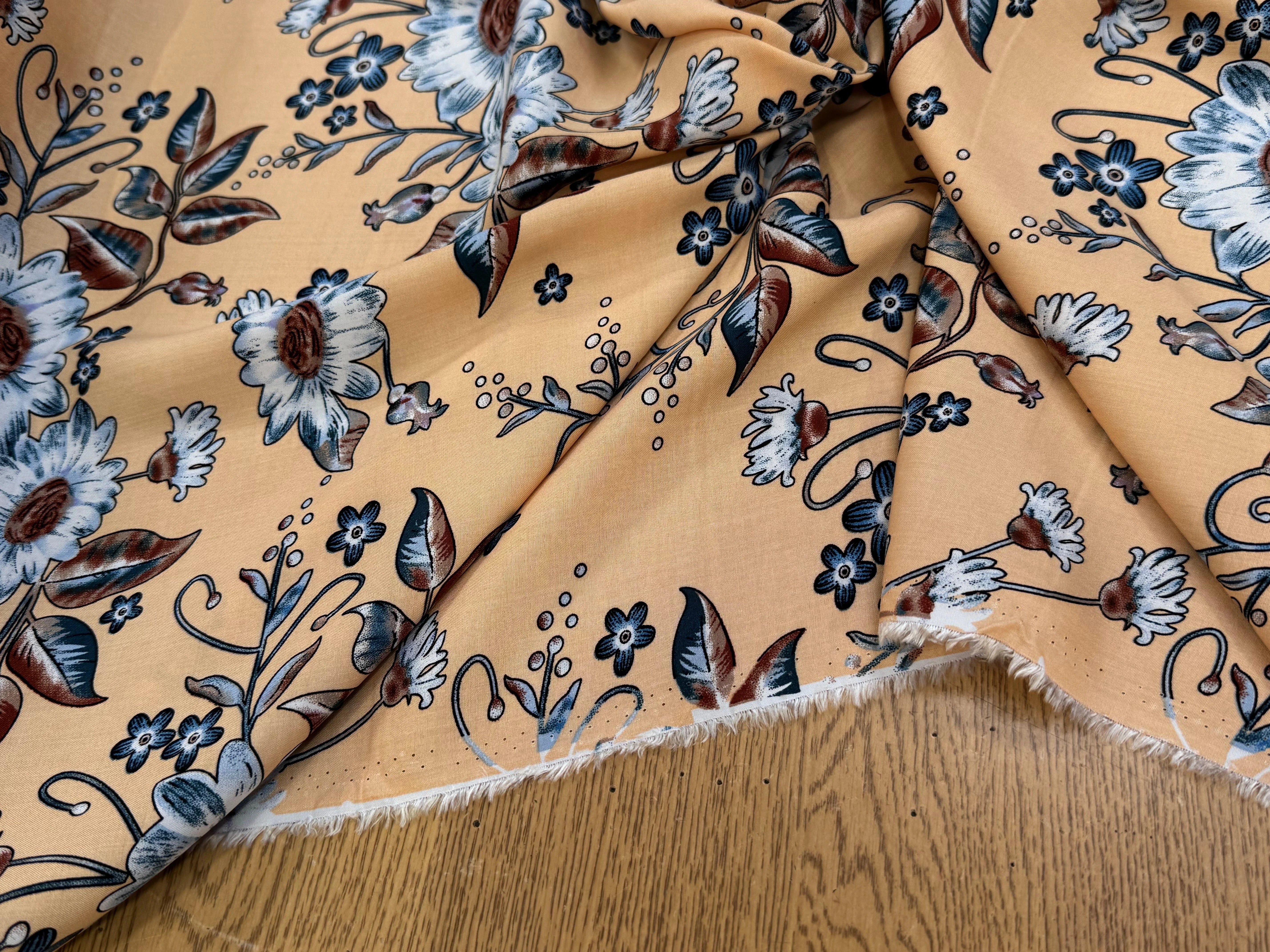 TISSU 100% VISCOSE IMPRIMÉ FOND DOWN ORANGE - My Little Coupon
