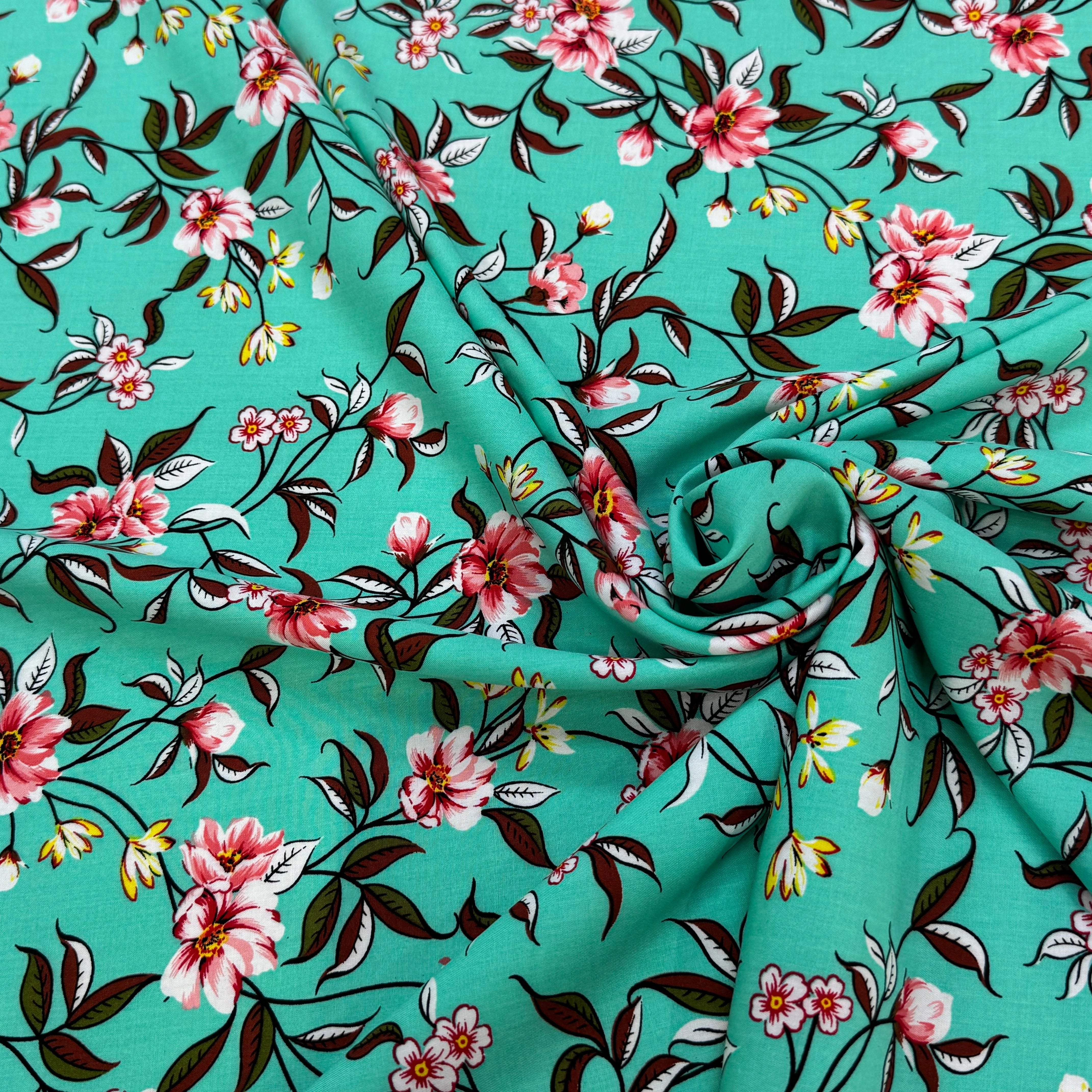TISSU 100% VISCOSE IMPRIMÉ FOND LAGOON - My Little Coupon