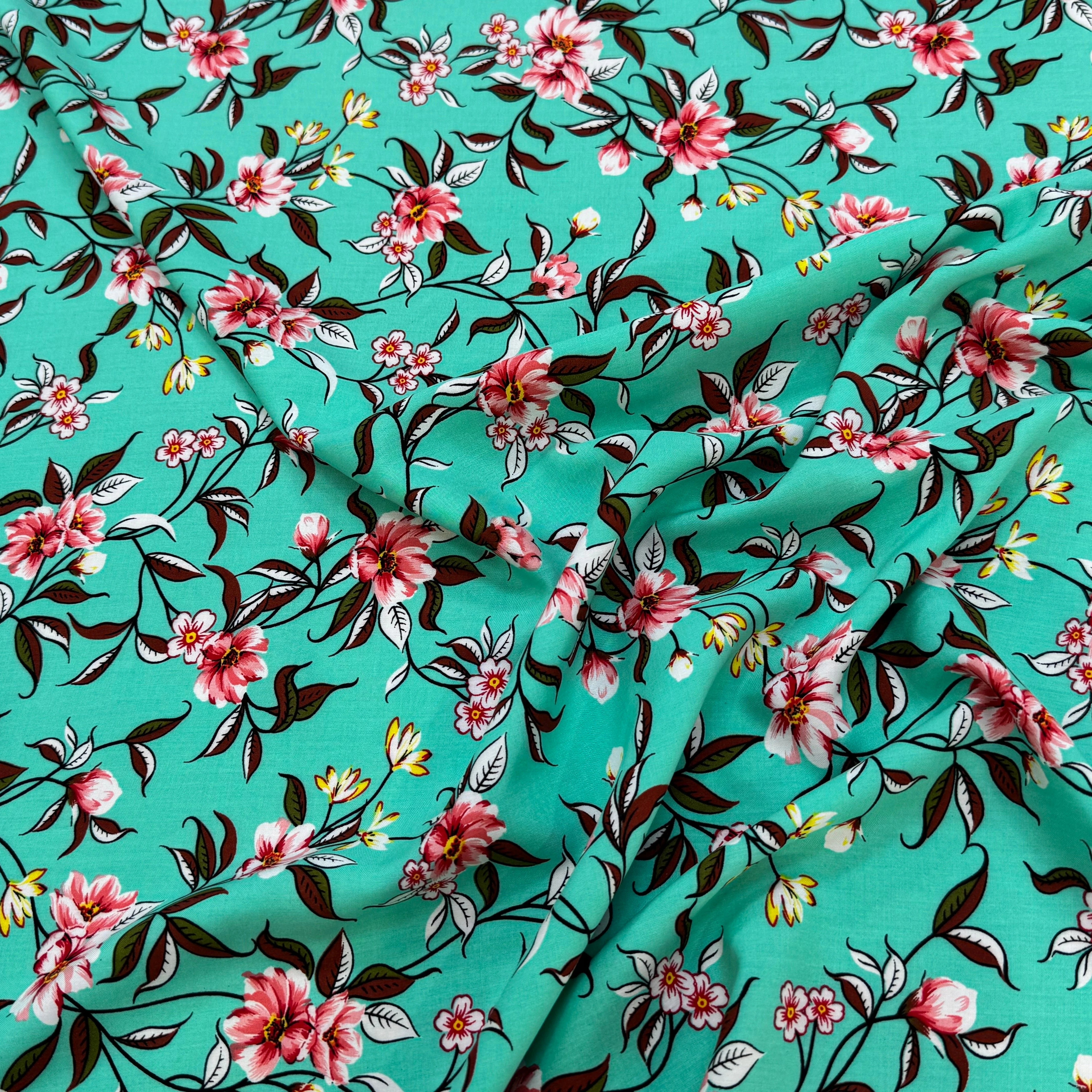 TISSU 100% VISCOSE IMPRIMÉ FOND LAGOON - My Little Coupon