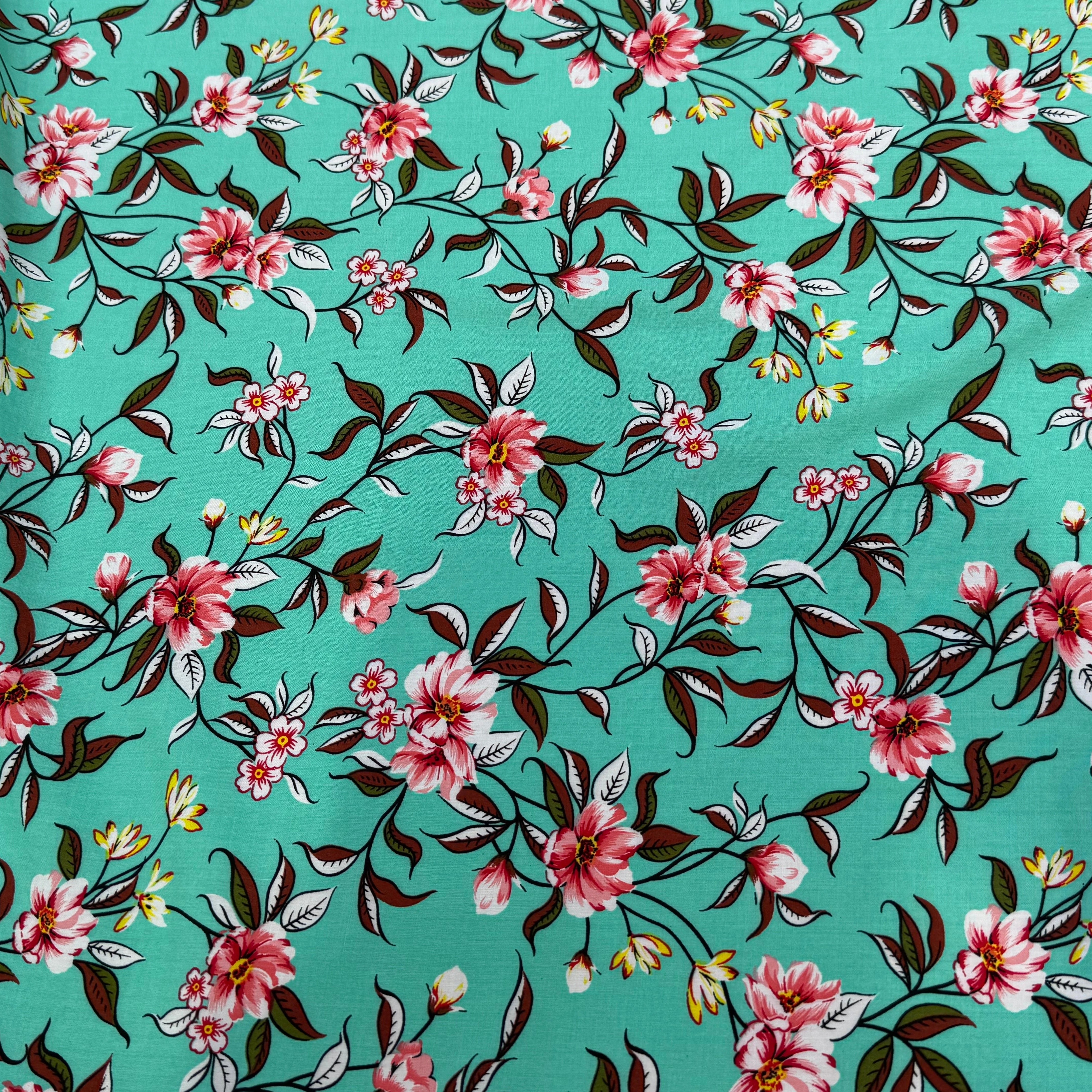 TISSU 100% VISCOSE IMPRIMÉ FOND LAGOON - My Little Coupon