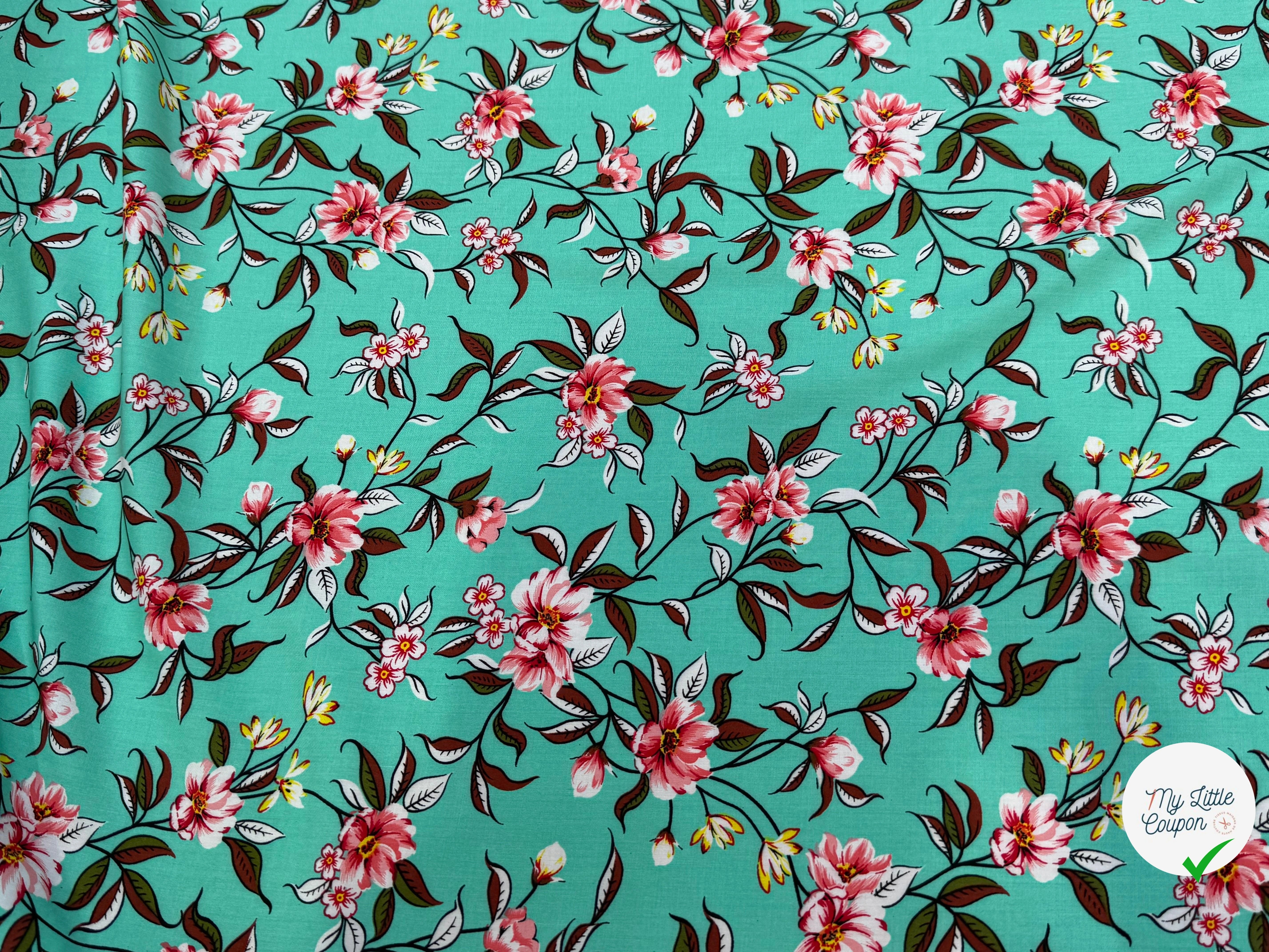 TISSU 100% VISCOSE IMPRIMÉ FOND LAGOON - My Little Coupon