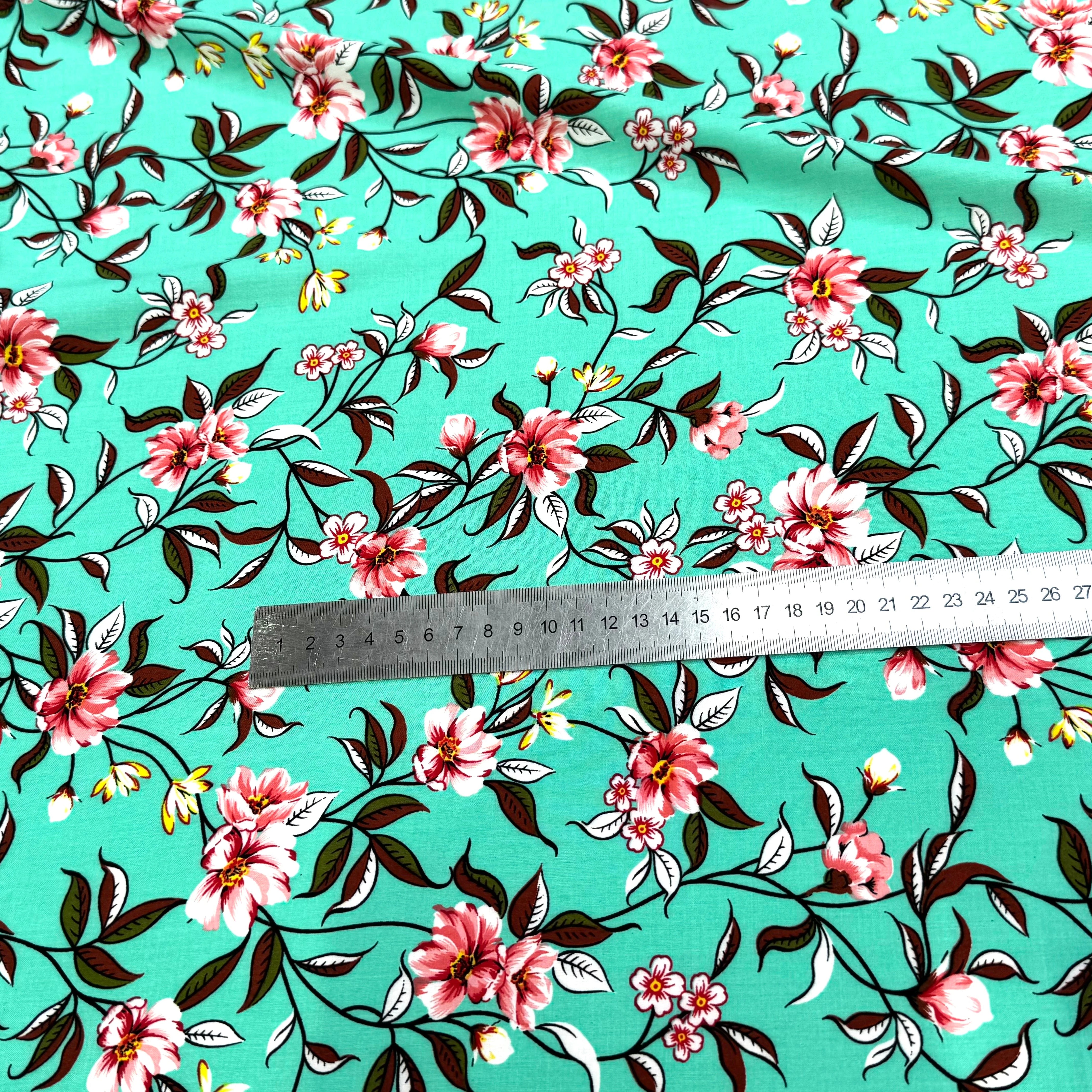 TISSU 100% VISCOSE IMPRIMÉ FOND LAGOON - My Little Coupon