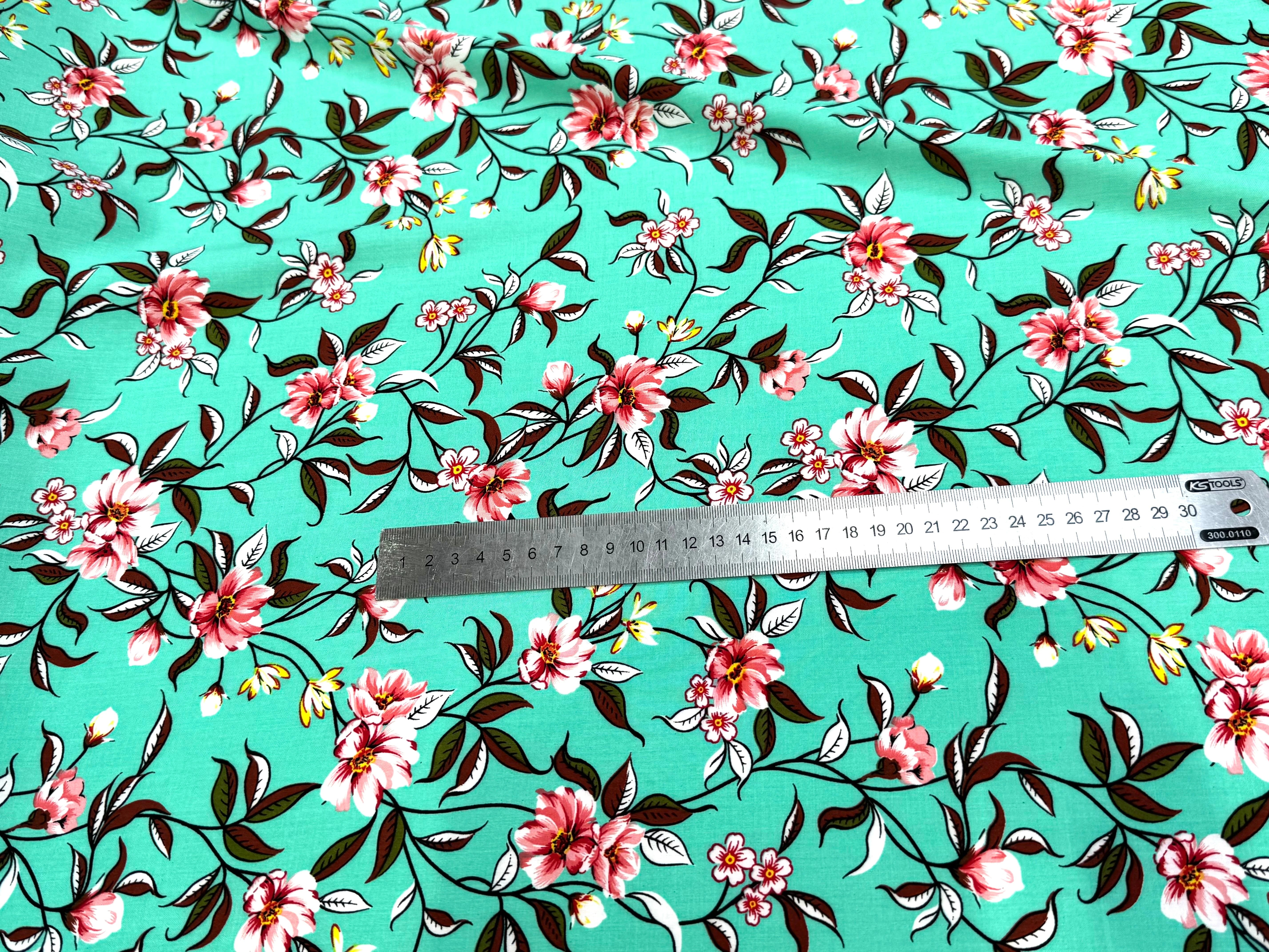 TISSU 100% VISCOSE IMPRIMÉ FOND LAGOON - My Little Coupon