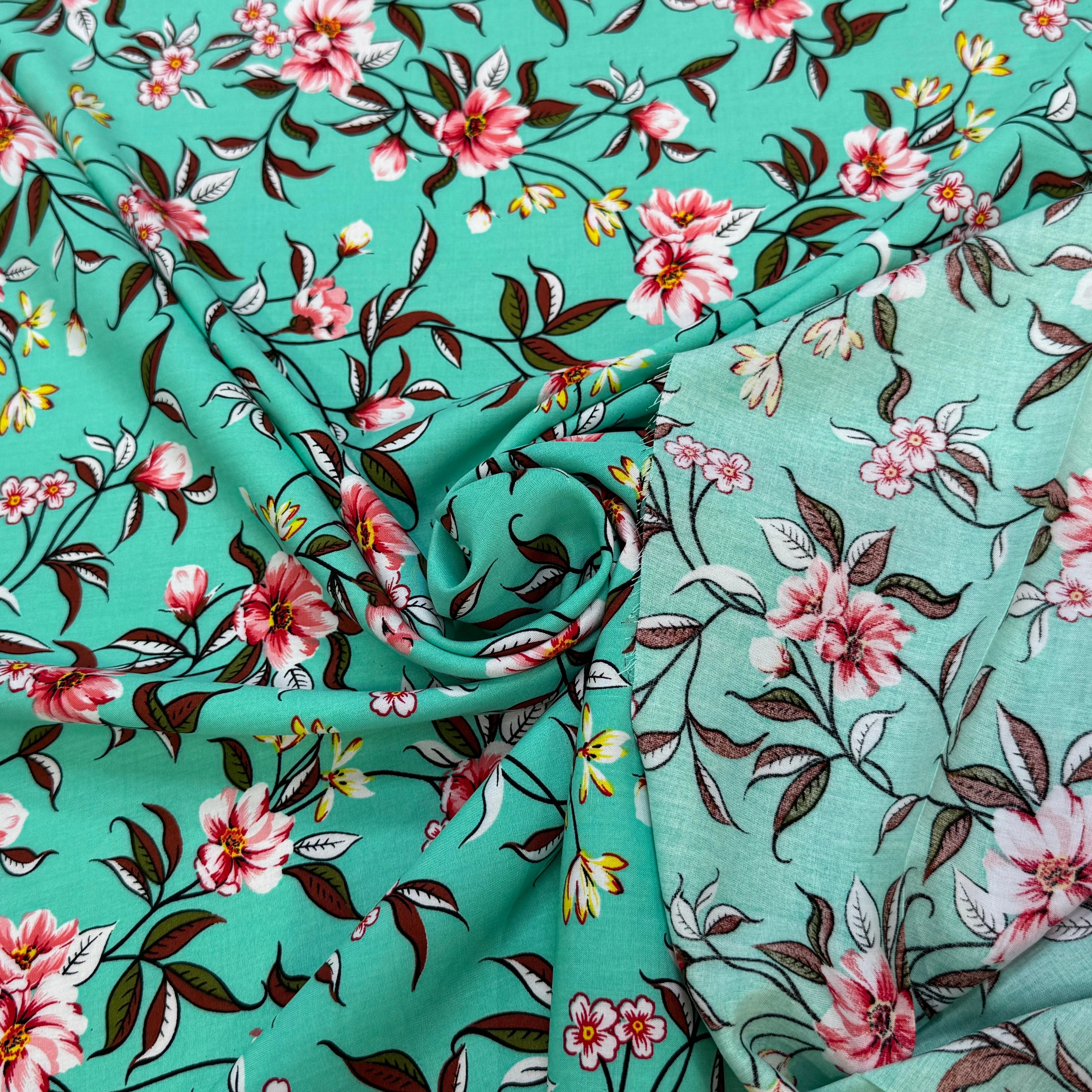 TISSU 100% VISCOSE IMPRIMÉ FOND LAGOON - My Little Coupon