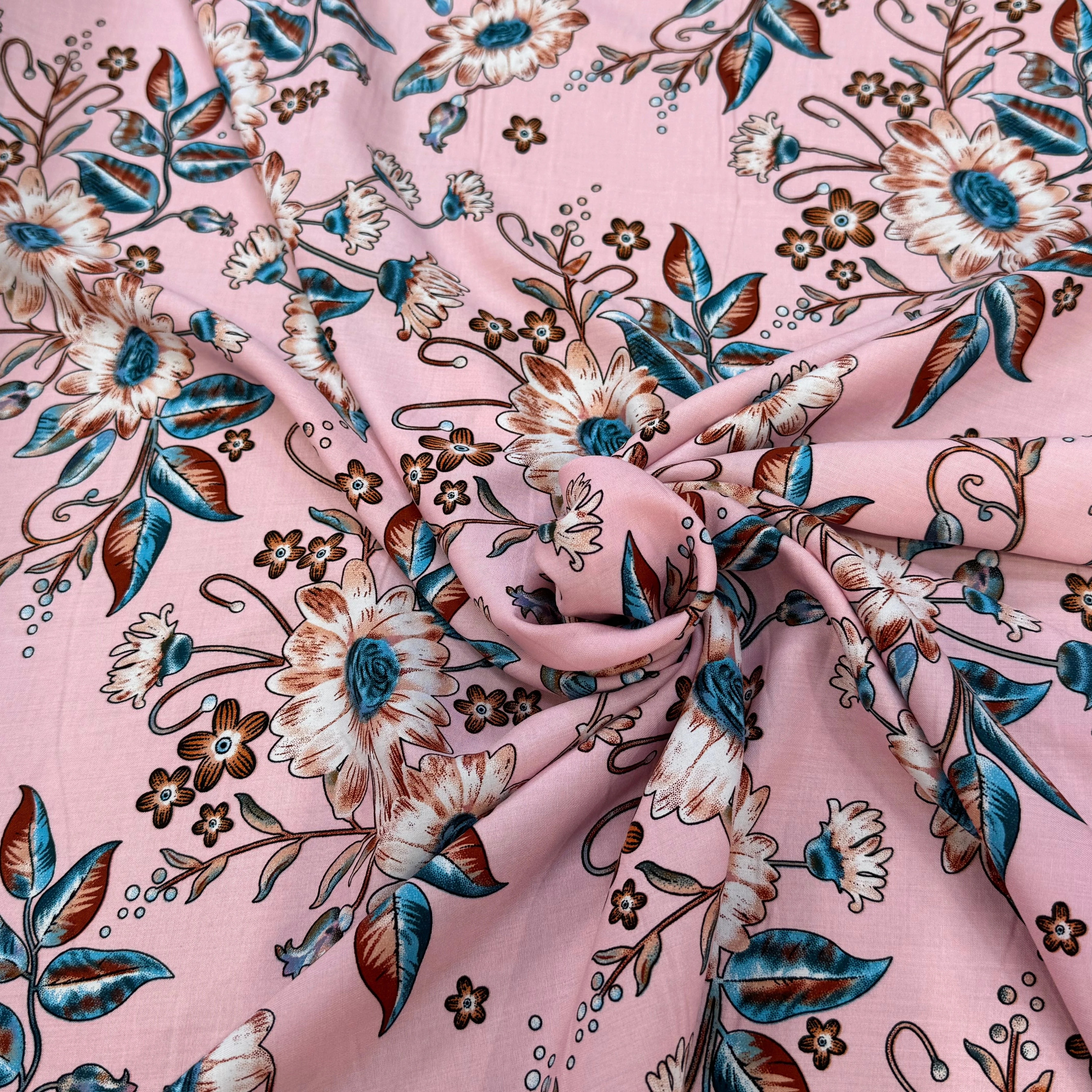 TISSU 100% VISCOSE IMPRIMÉ FOND ROSE - My Little Coupon
