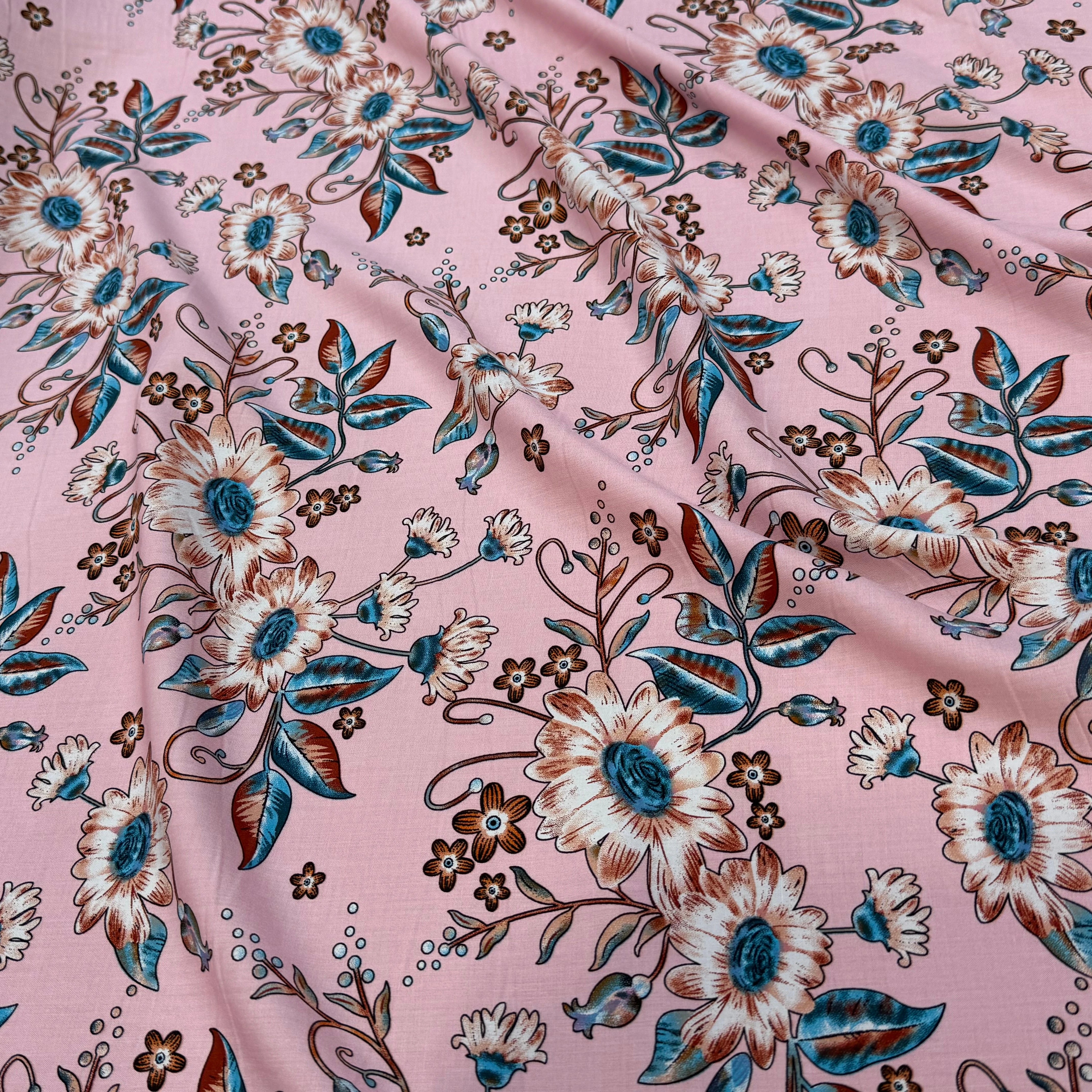 TISSU 100% VISCOSE IMPRIMÉ FOND ROSE - My Little Coupon