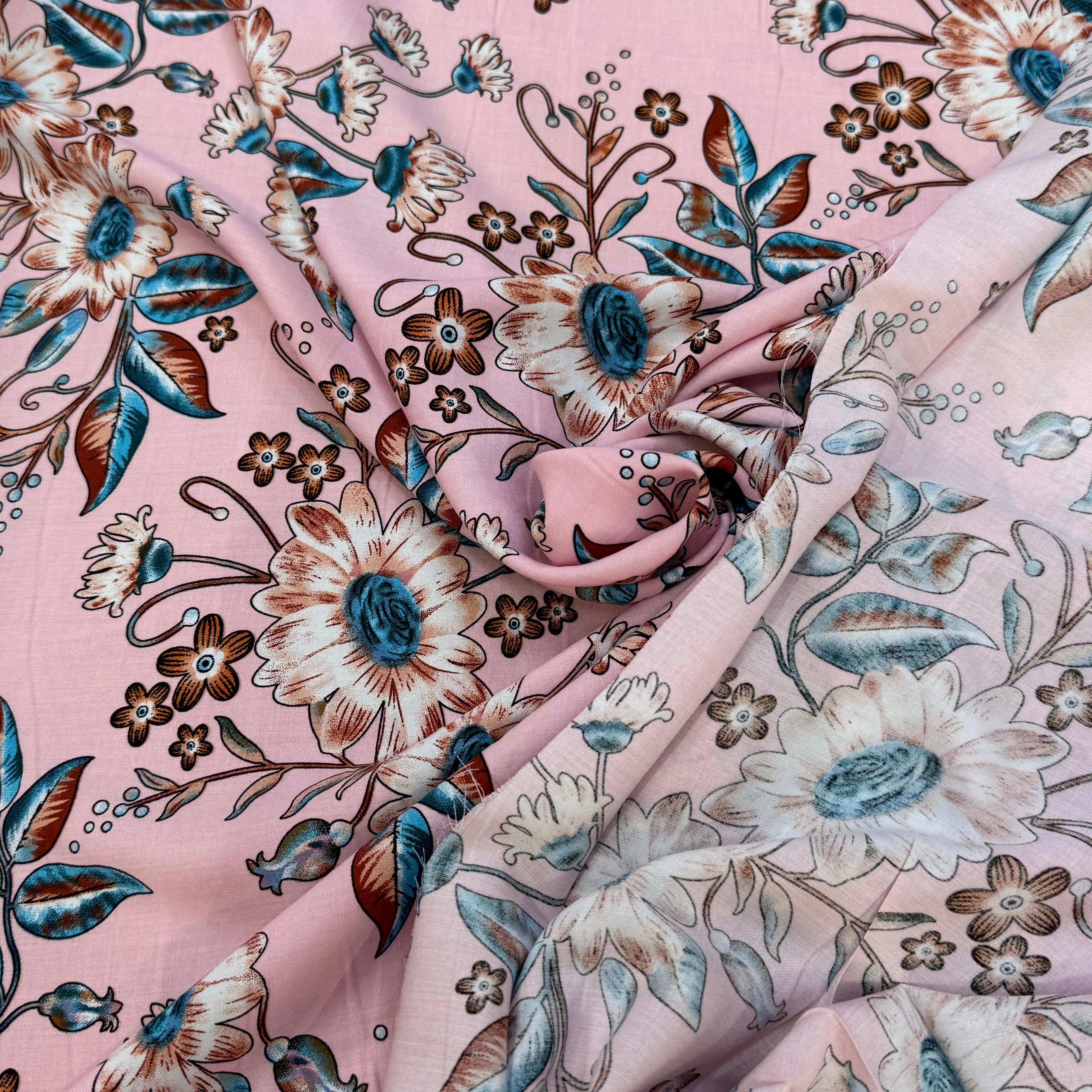 TISSU 100% VISCOSE IMPRIMÉ FOND ROSE - My Little Coupon