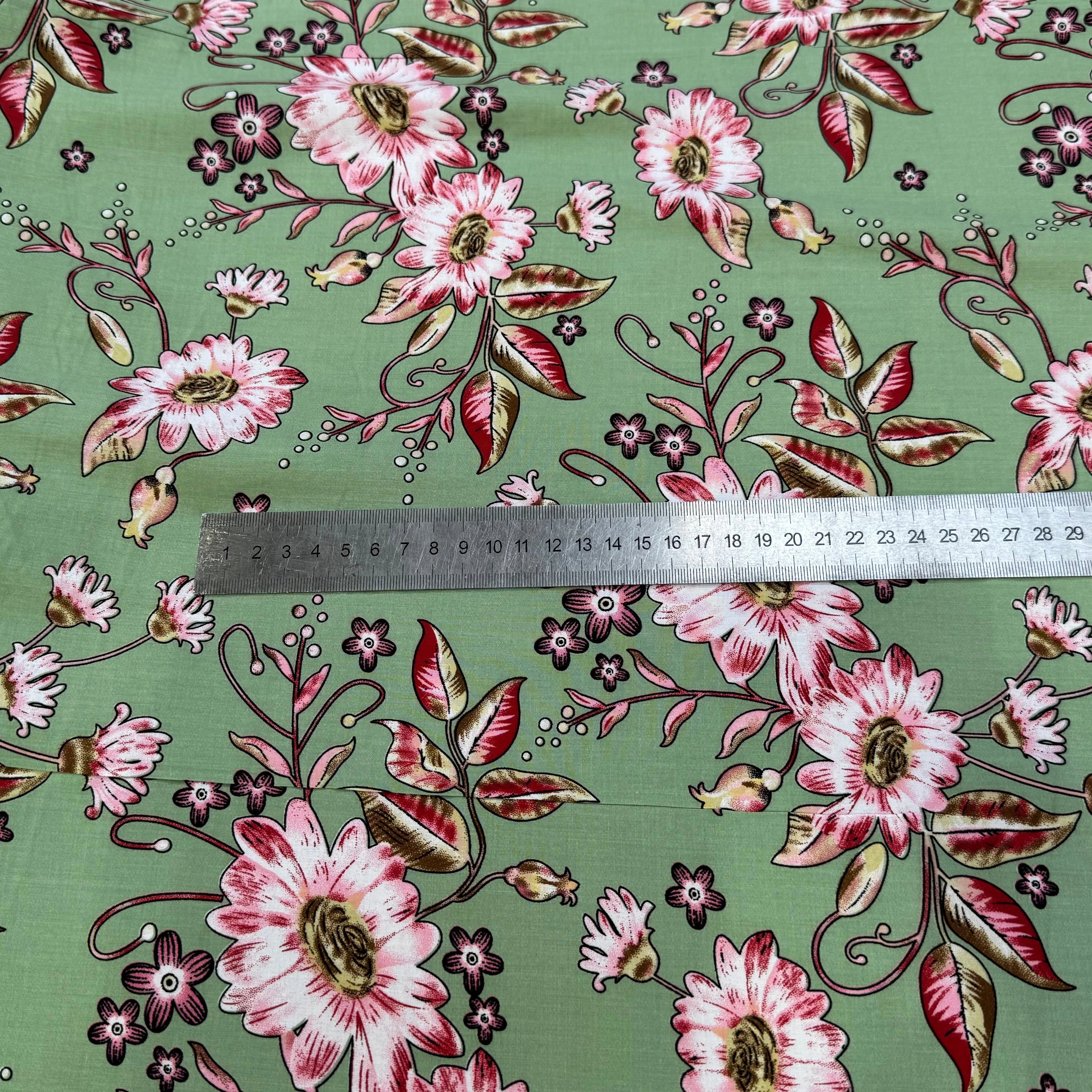 TISSU 100% VISCOSE IMPRIMÉ FOND VERT KAKI - My Little Coupon