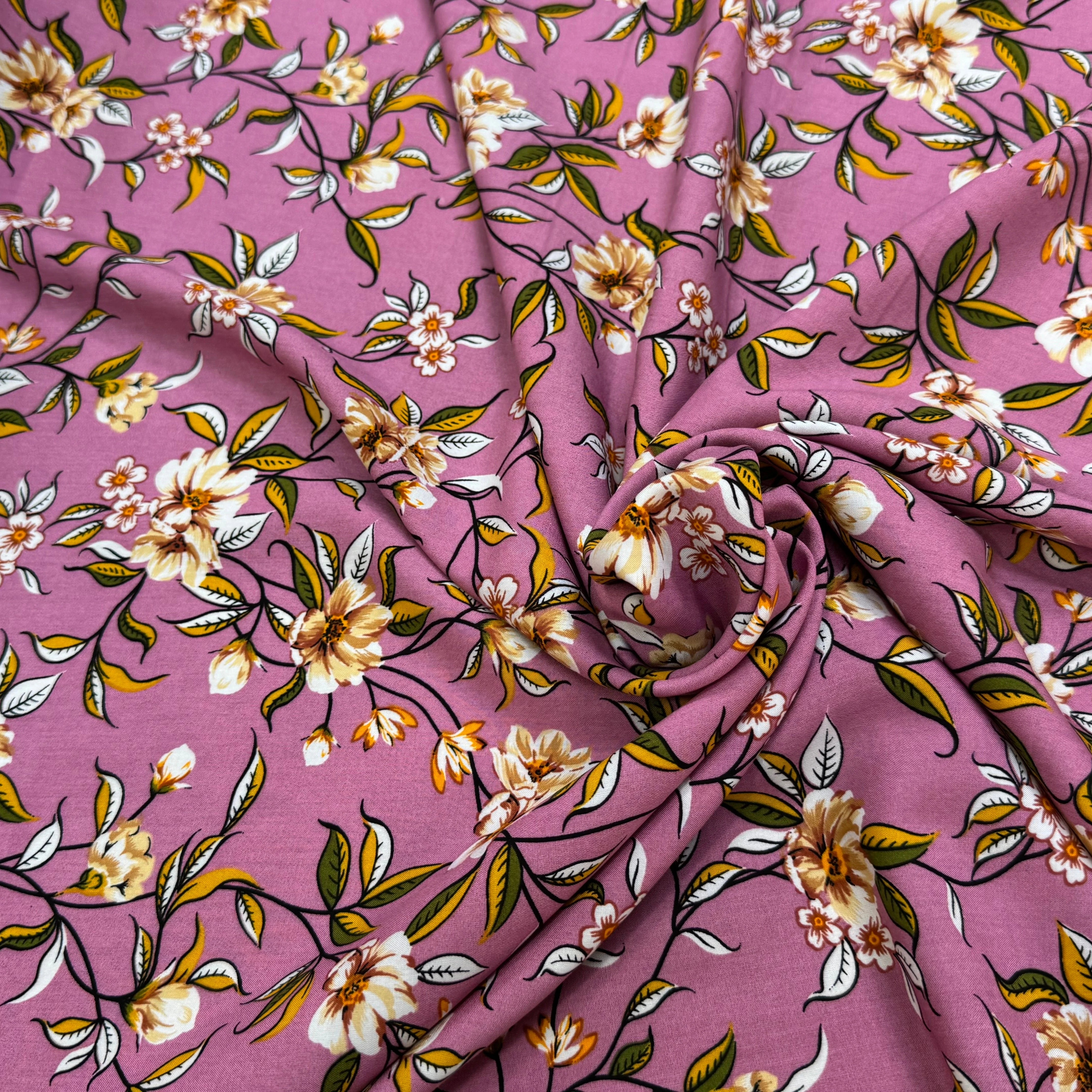 TISSU 100% VISCOSE IMPRIMÉ FOND VIEUX ROSE - My Little Coupon