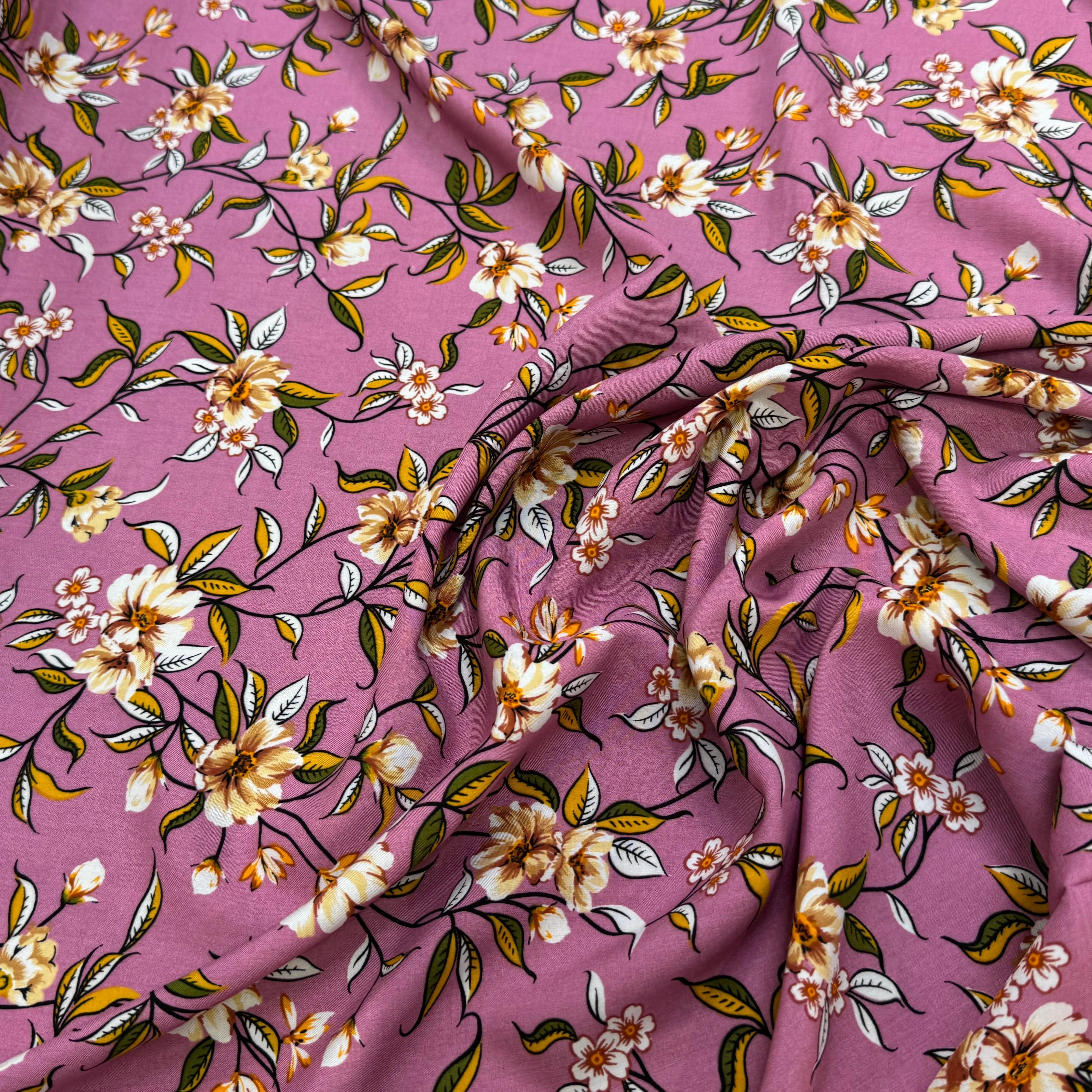 TISSU 100% VISCOSE IMPRIMÉ FOND VIEUX ROSE - My Little Coupon