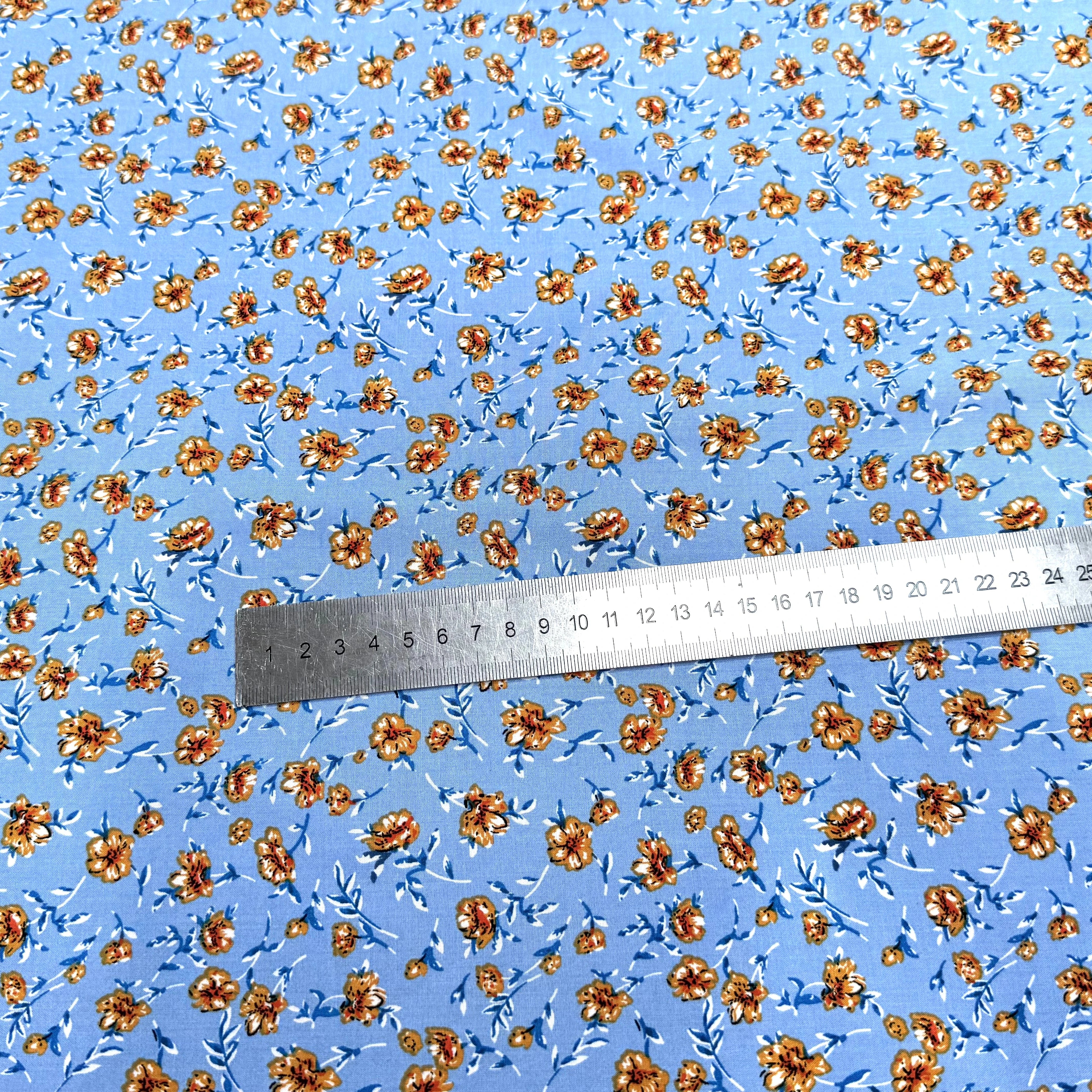 TISSU 100% VISCOSE IMPRIMÉ MINI FLEURS FOND BLEU CIEL - My Little Coupon