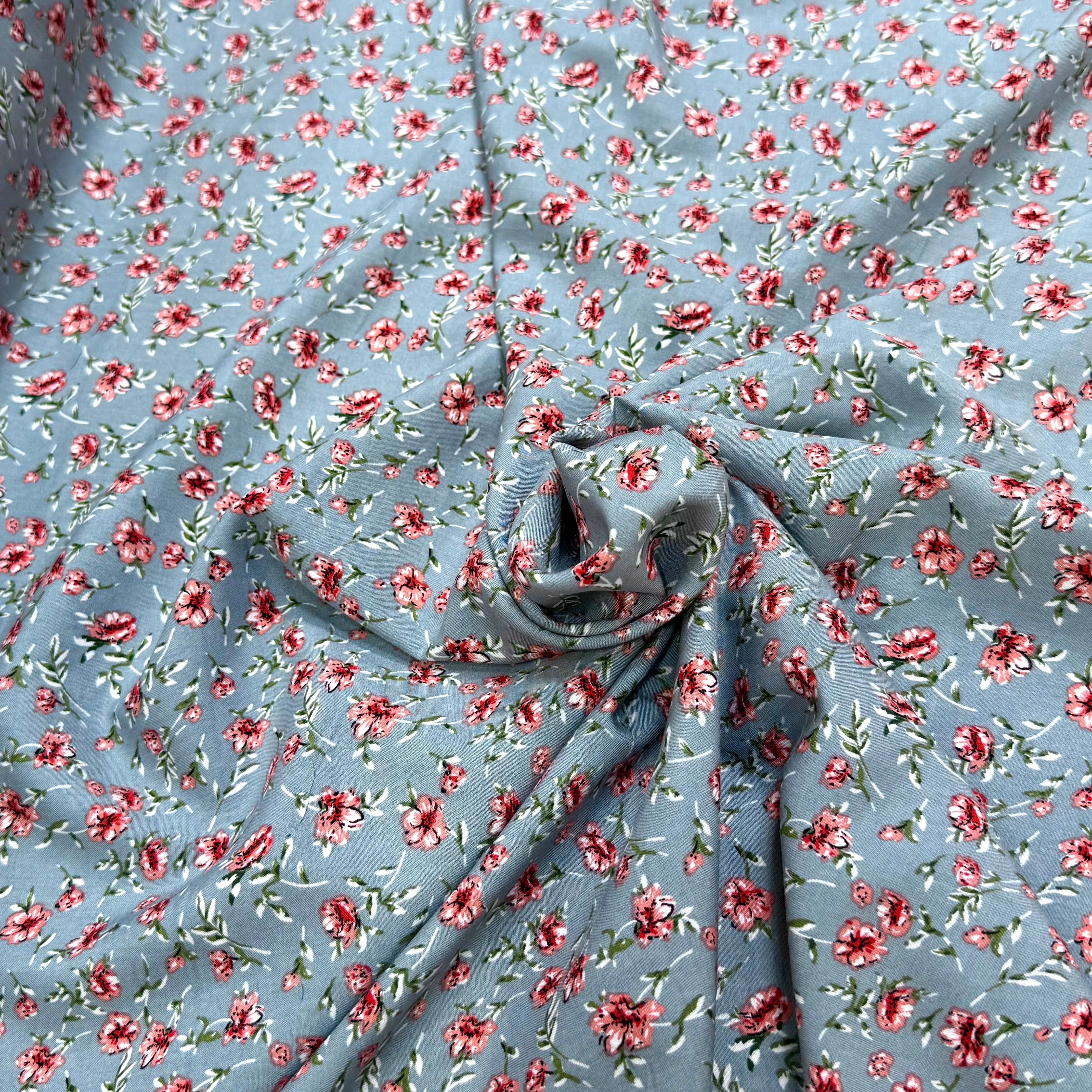 TISSU 100% VISCOSE IMPRIMÉ MINI FLEURS FOND GRIS - My Little Coupon