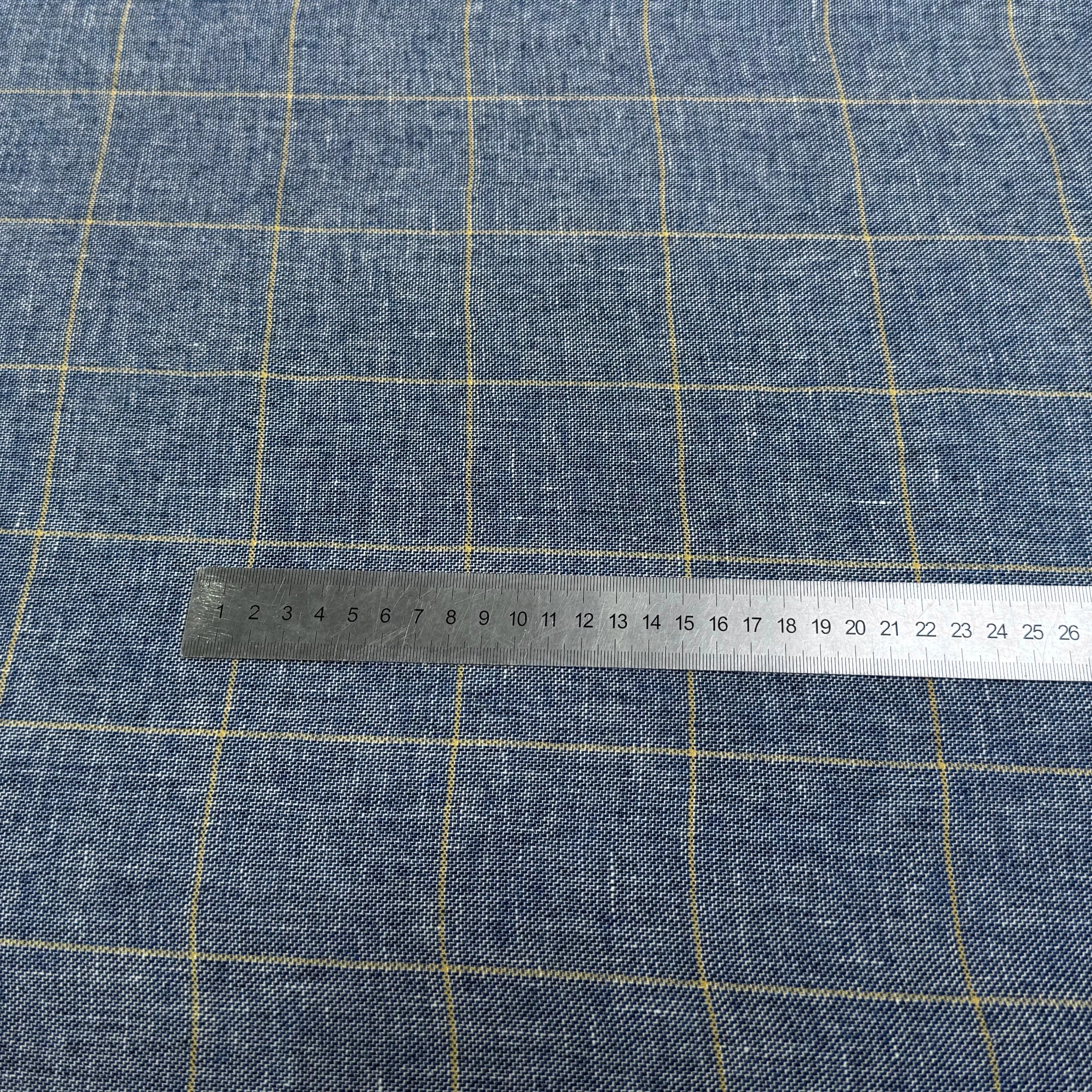 TISSU À CARREAUX 42% LIN LAINE & VISCOSE BLEU DENIM - My Little Coupon