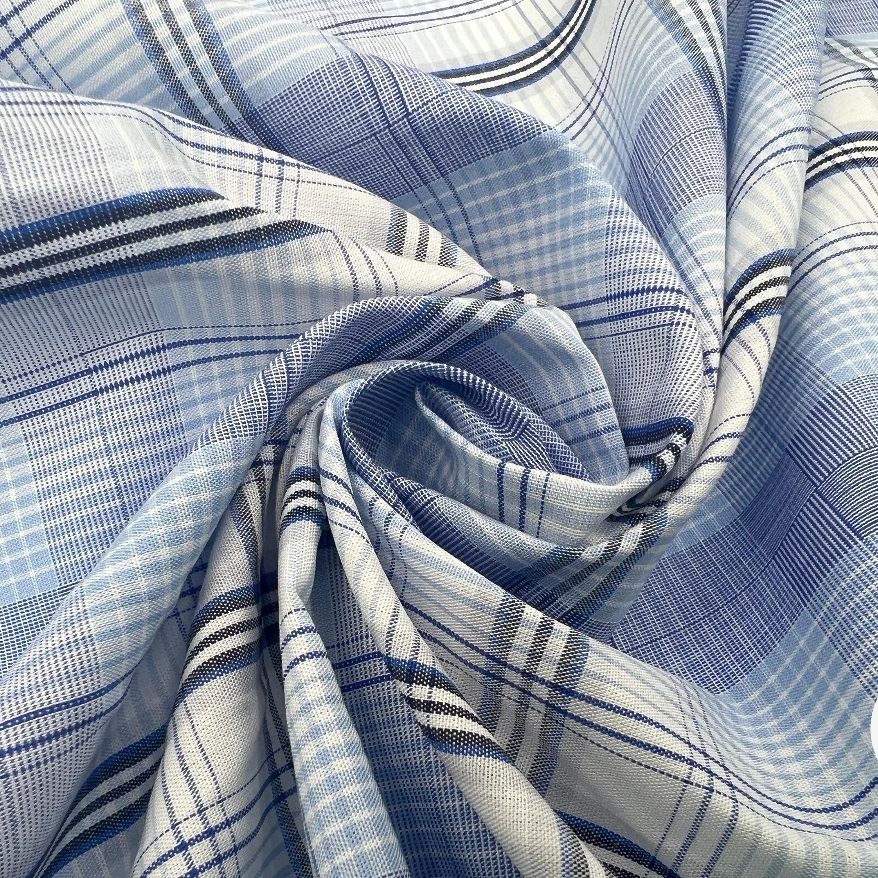 TISSU CHEMISE CARREAUX D'AZUR - My Little Coupon - tissu - coudre