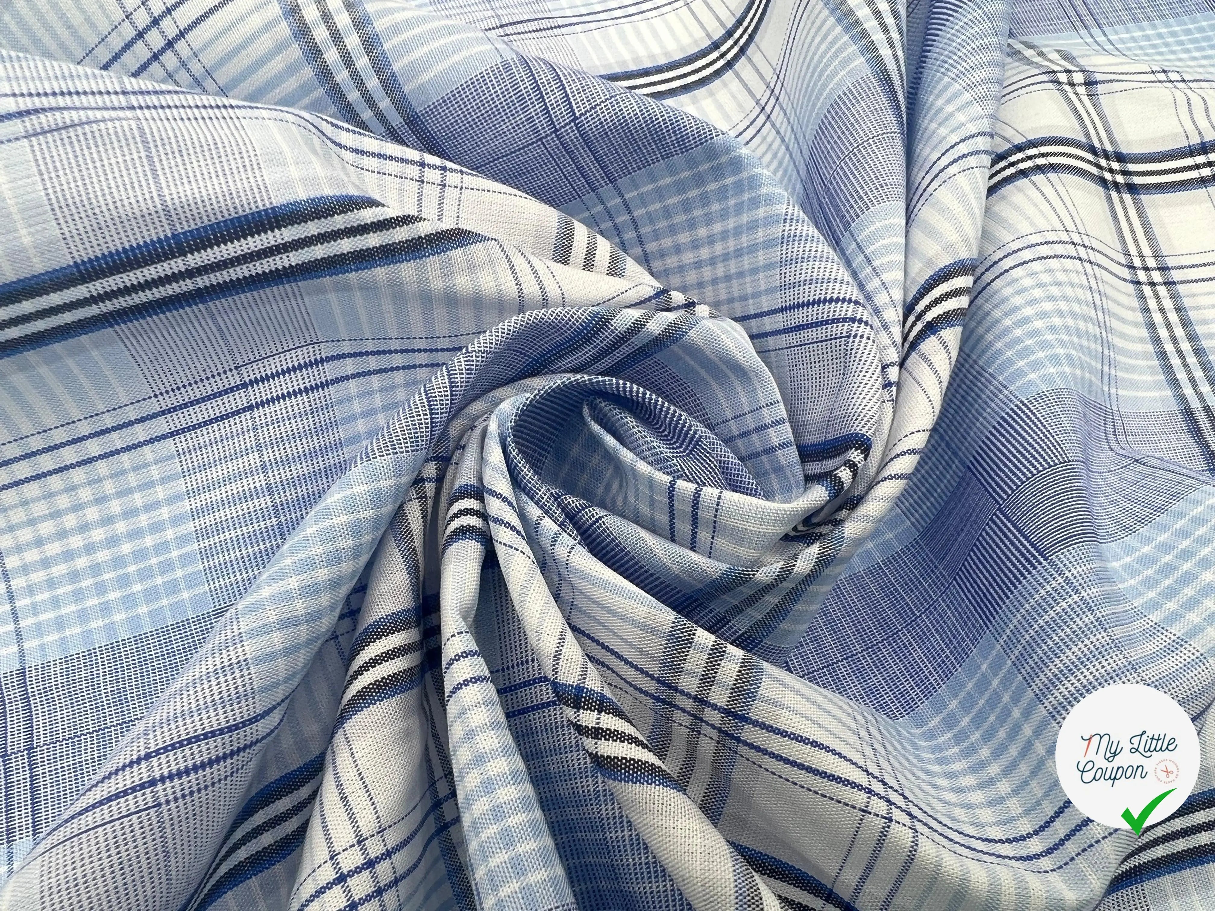 TISSU CHEMISE CARREAUX D'AZUR - My Little Coupon - tissu - coudre