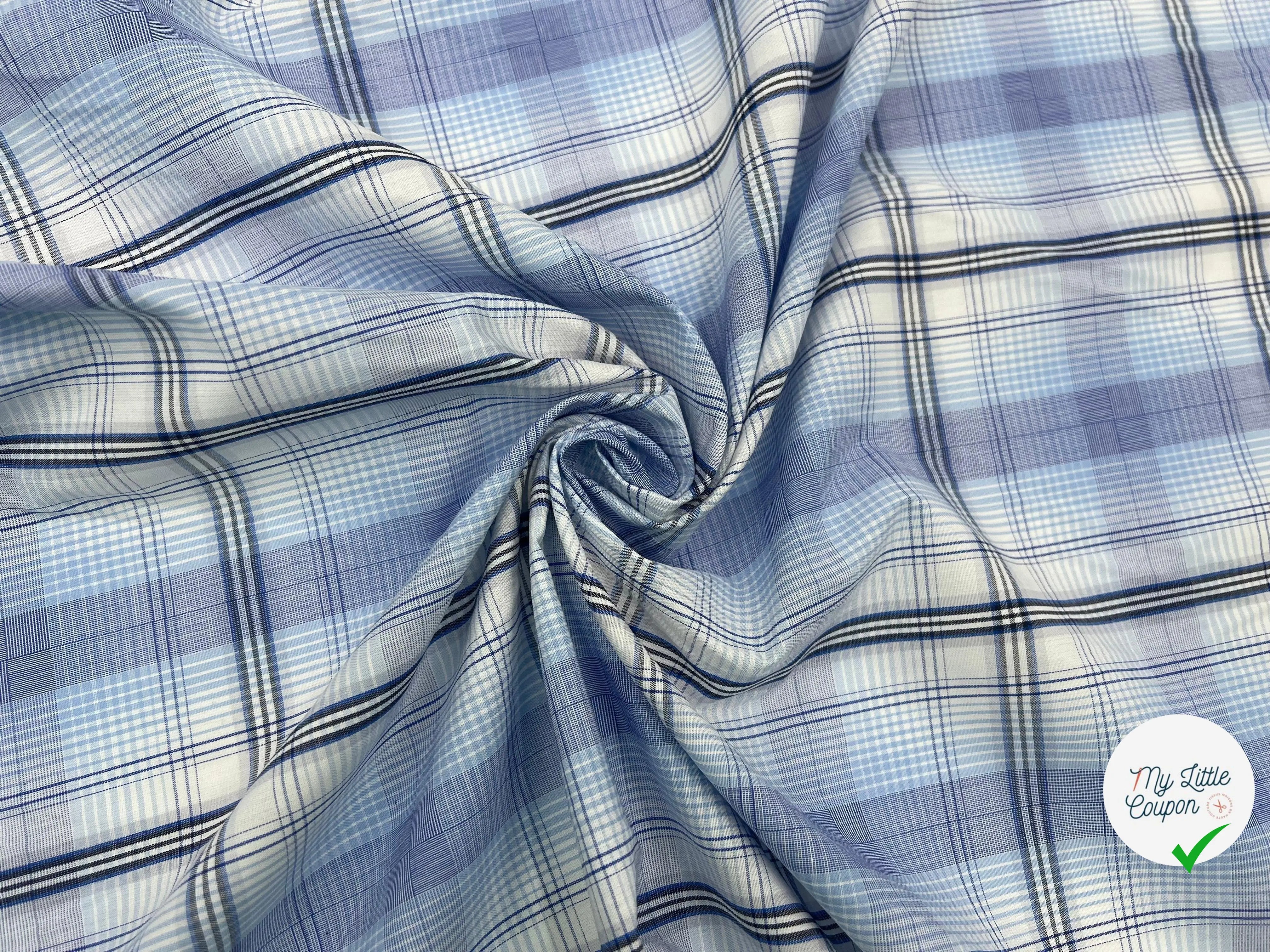 TISSU CHEMISE CARREAUX D'AZUR - My Little Coupon - tissu - coudre