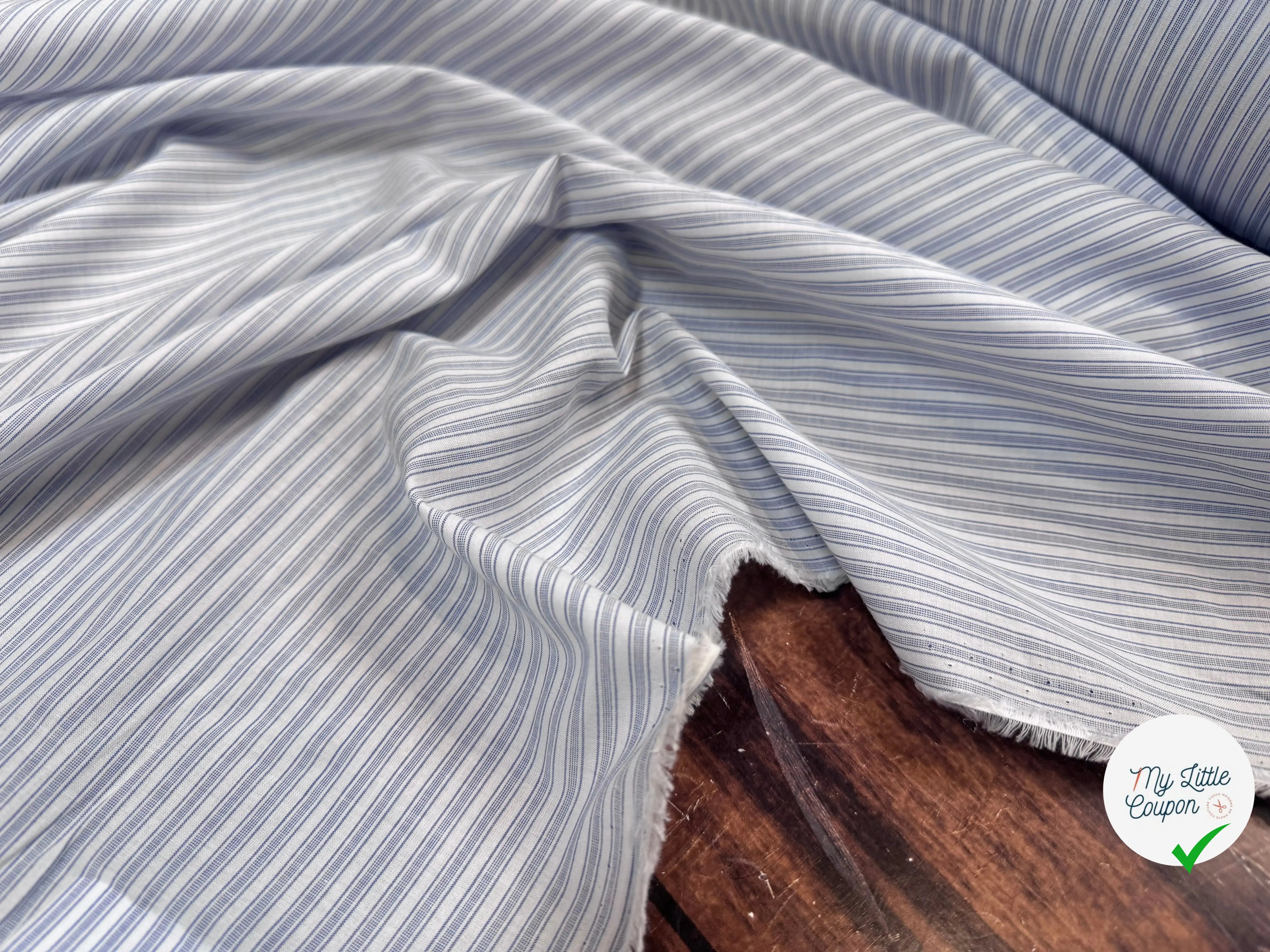 TISSU CHEMISE COTON BLANCHE À RAYURES BLEU - My Little Coupon