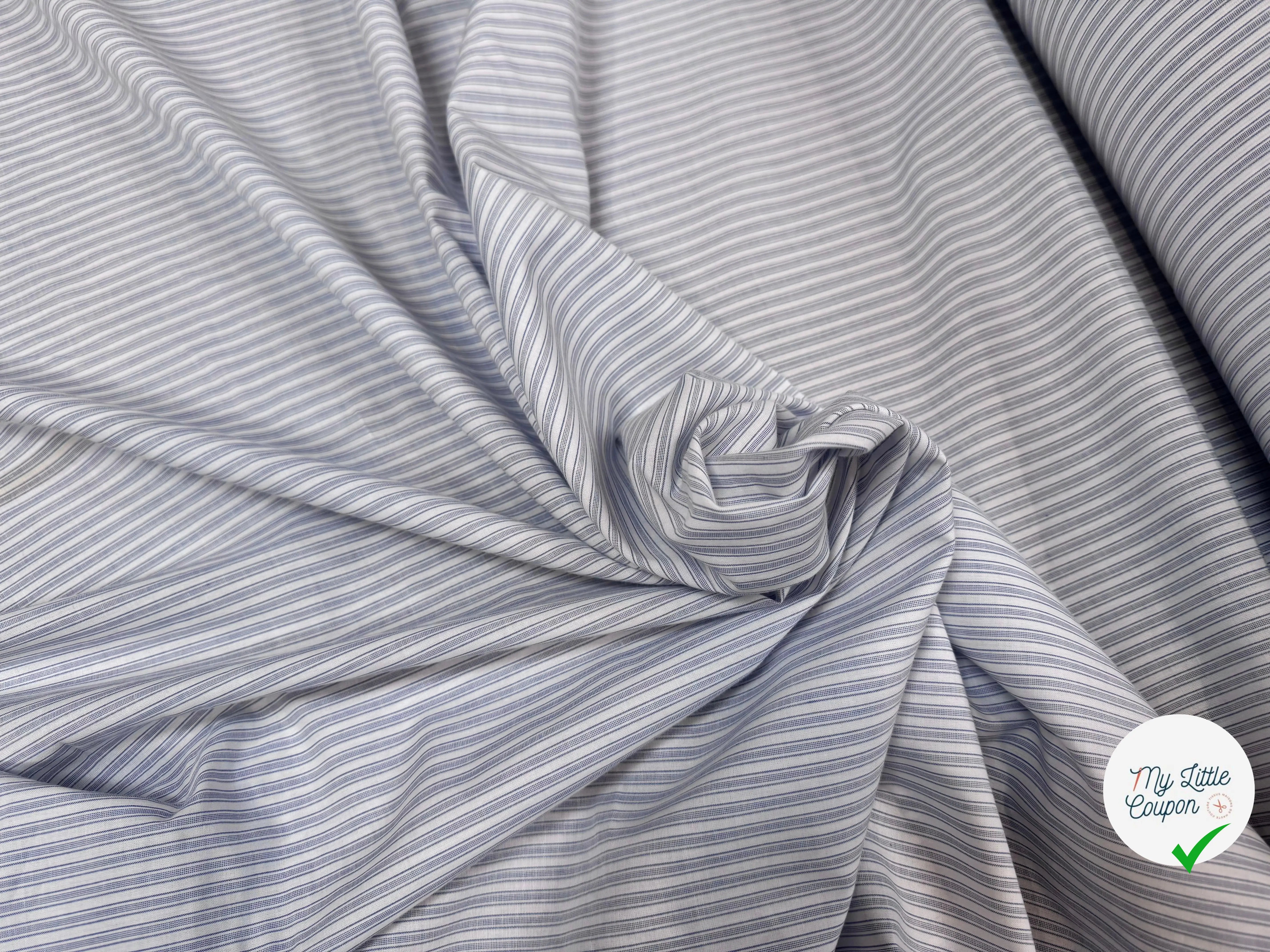 TISSU CHEMISE COTON BLANCHE À RAYURES BLEU - My Little Coupon