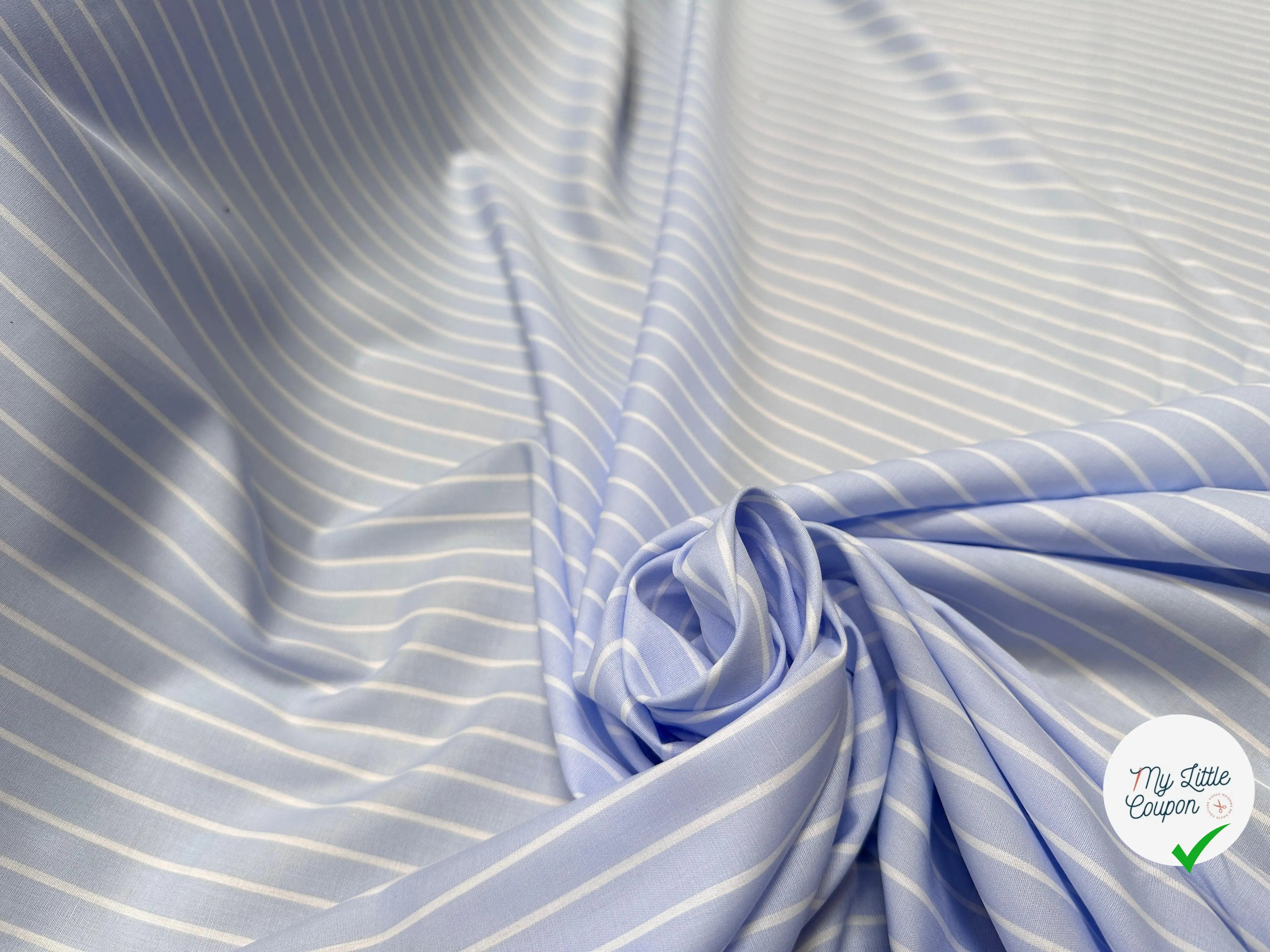 TISSU CHEMISE COTON BLEU RAYURE BLANCÂ - My Little Coupon