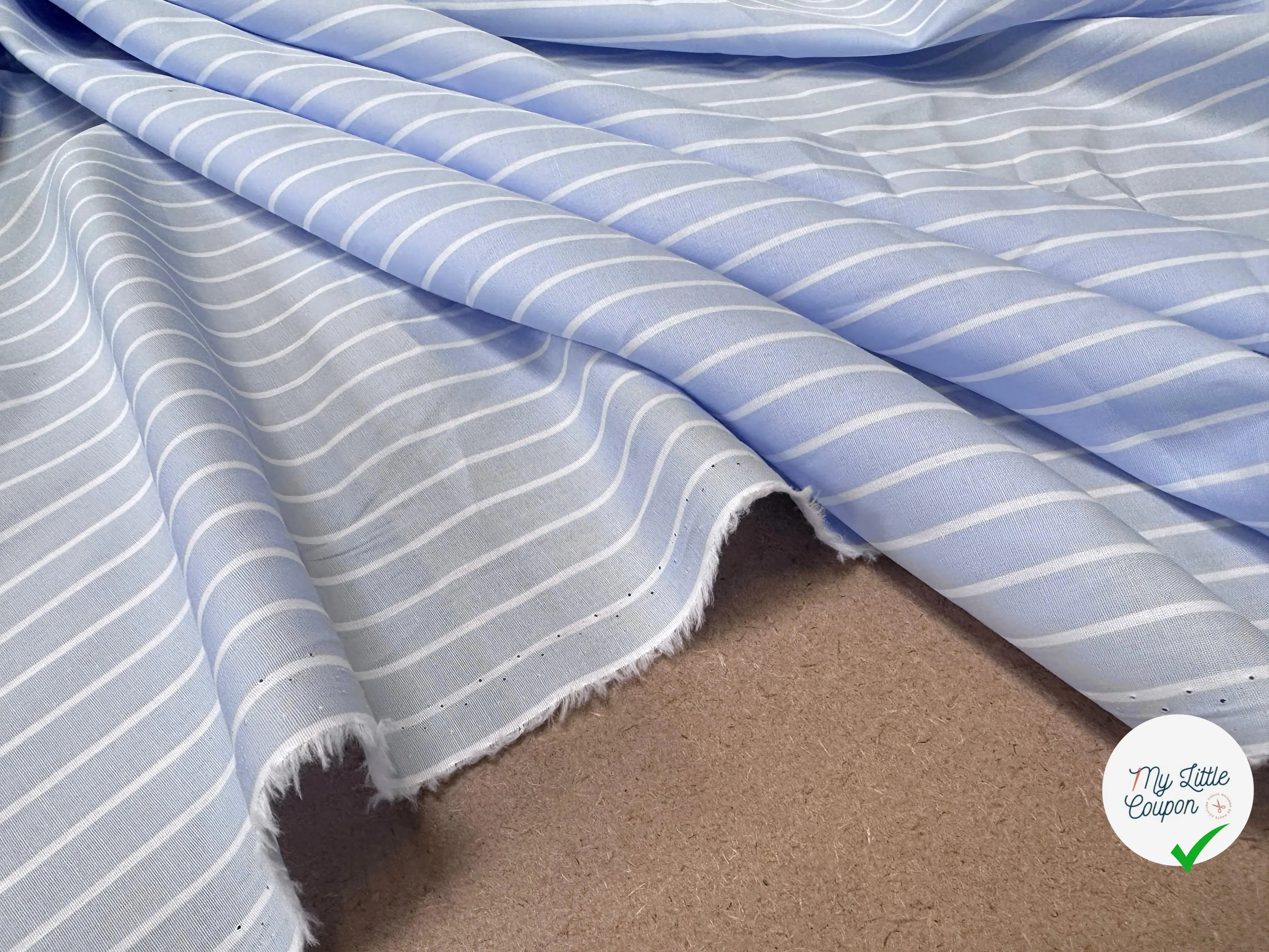 TISSU CHEMISE COTON BLEU RAYURE BLANCÂ - My Little Coupon