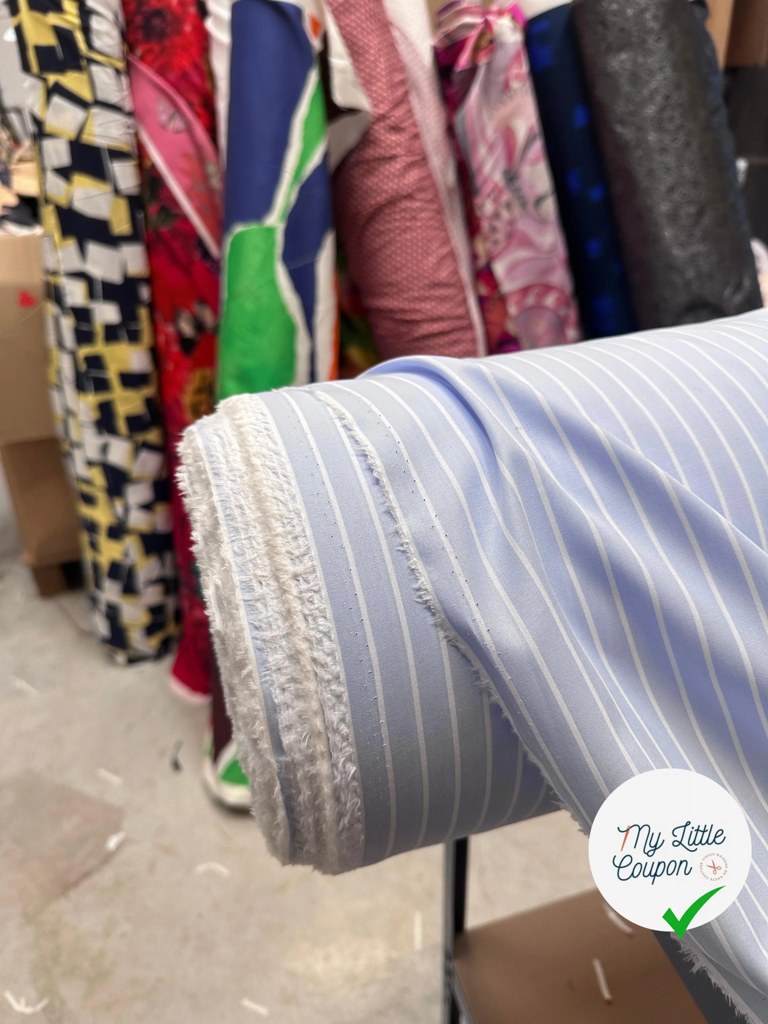 TISSU CHEMISE COTON BLEU RAYURE BLANCÂ - My Little Coupon